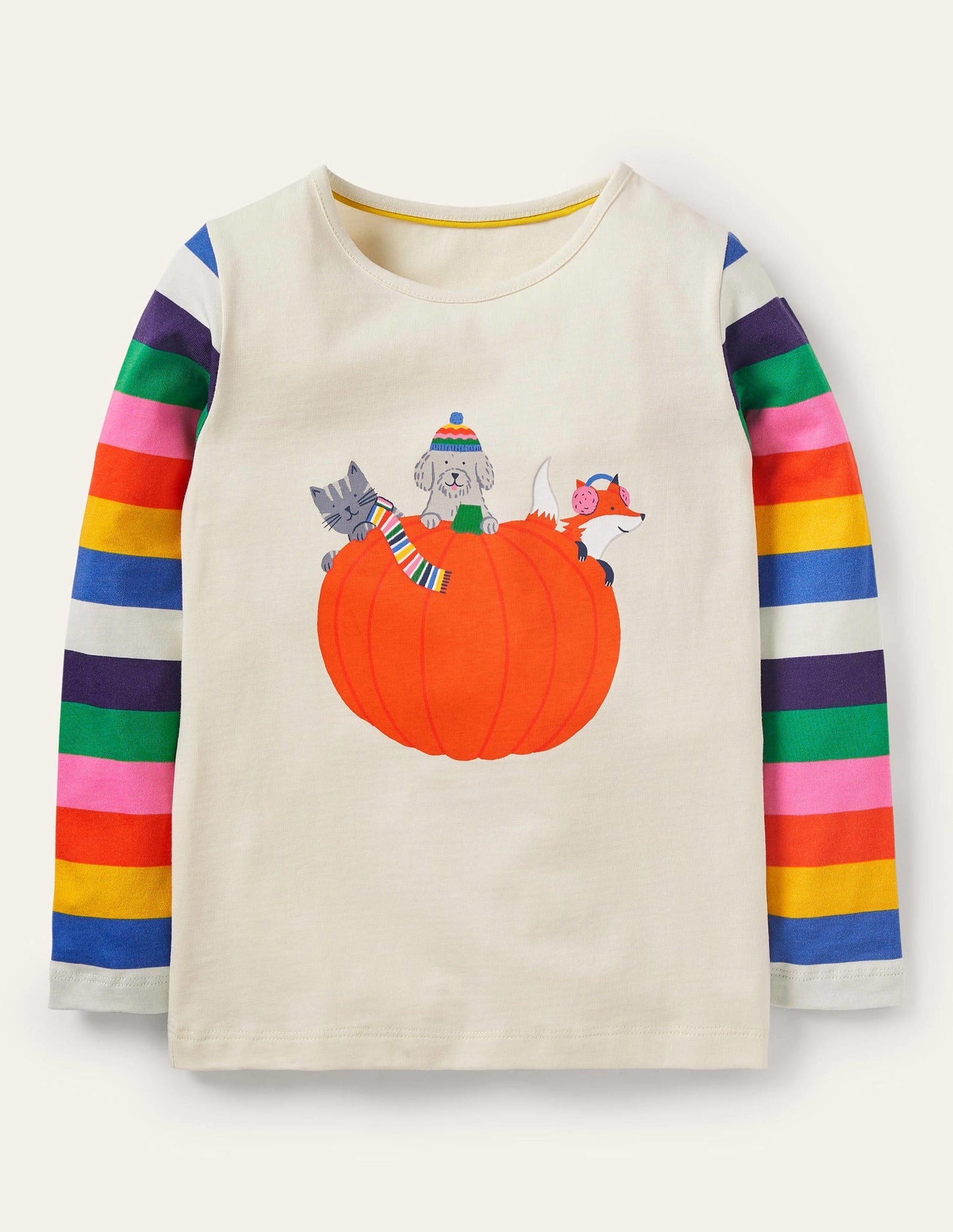 Hotchpotch Animal T-shirt-Multi Stripe/Ivory Pumpkin