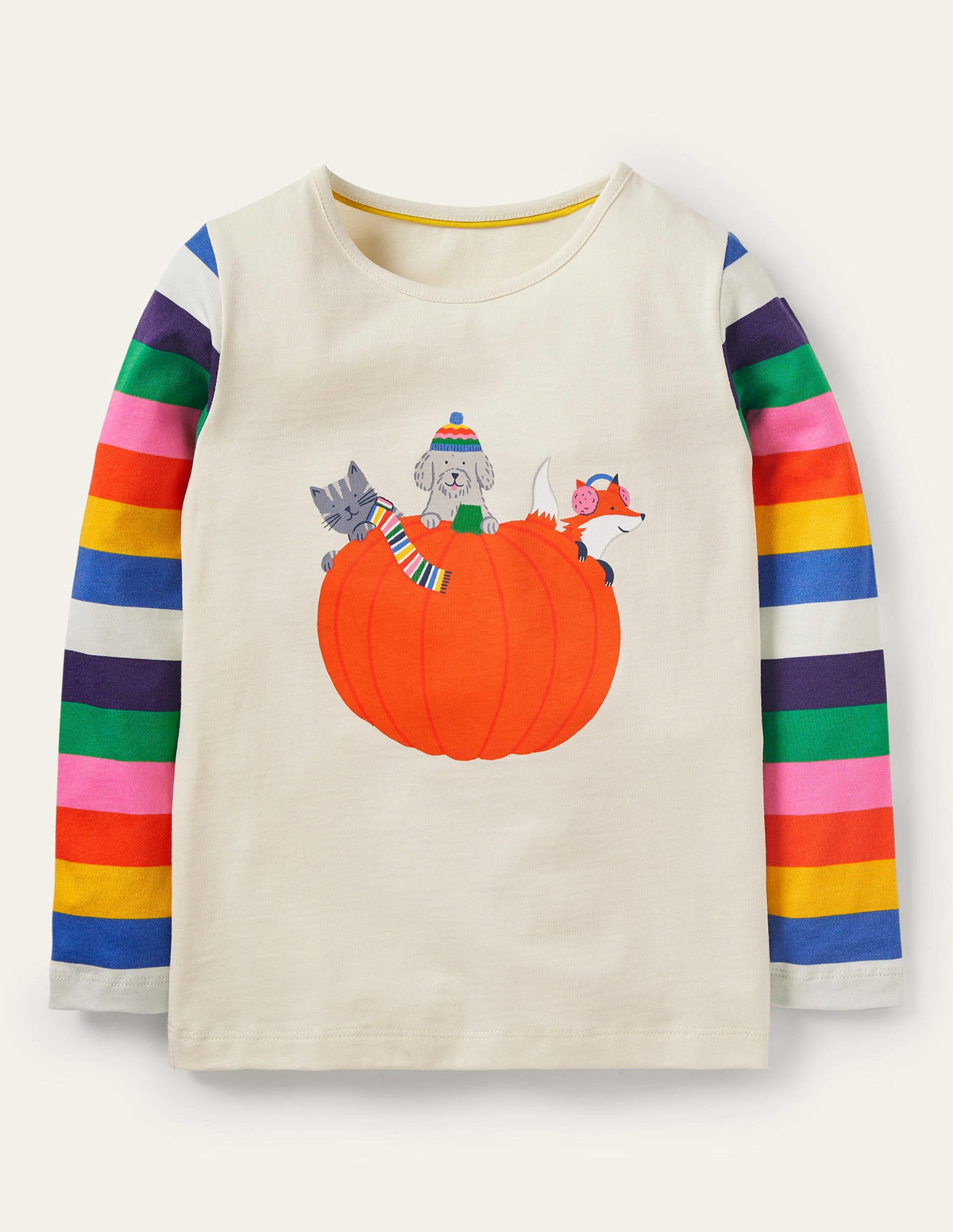 Hotchpotch Animal T-shirt-Multi Stripe/Ivory Pumpkin - Image 1