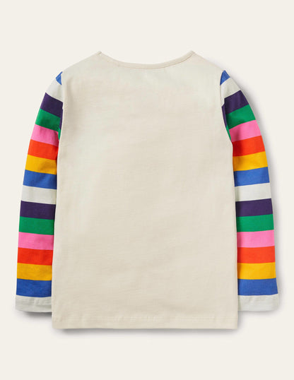 Hotchpotch Animal T-shirt-Multi Stripe/Ivory Pumpkin-2