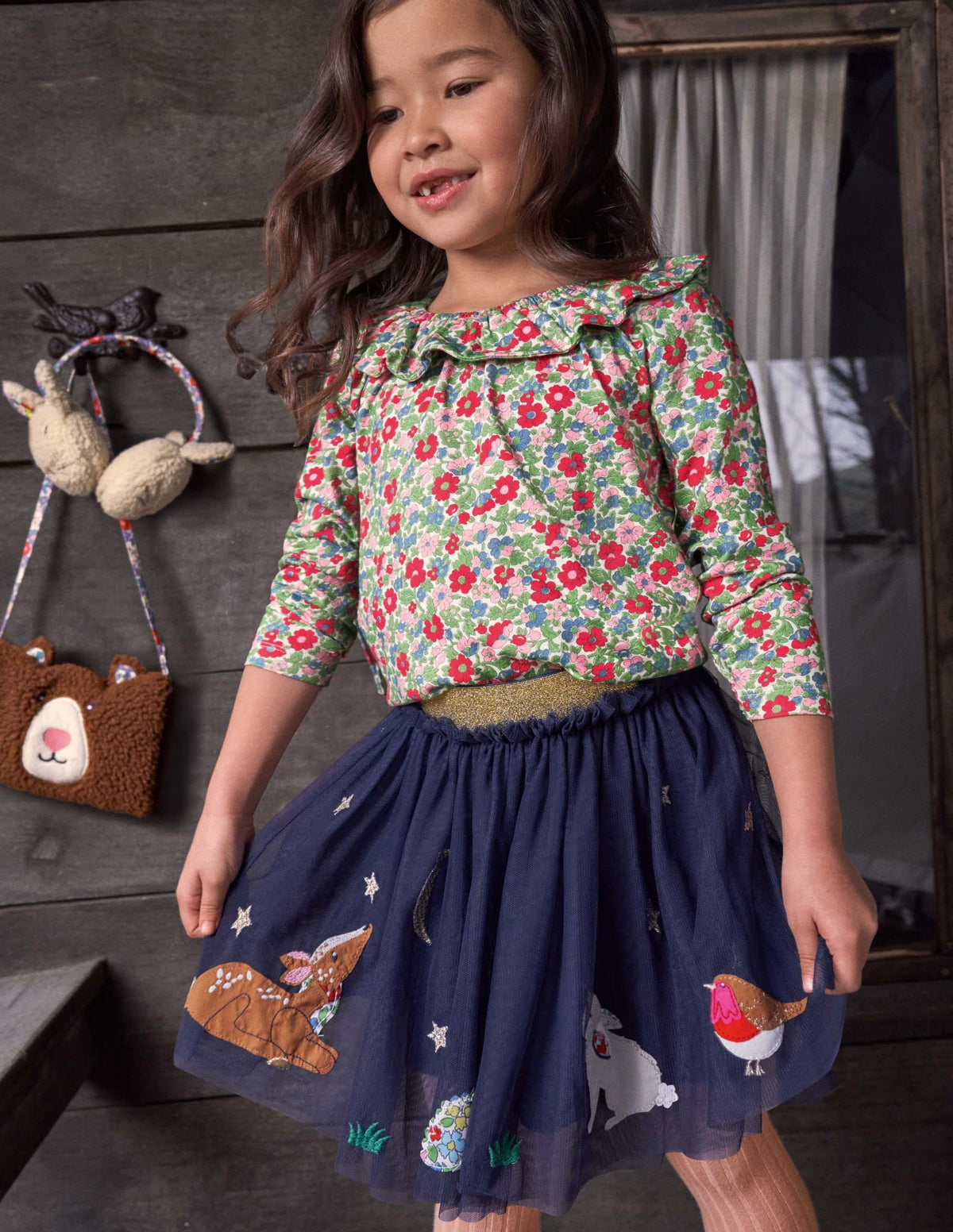 Appliqué Tulle Skirt-Starboard Blue Animals-4