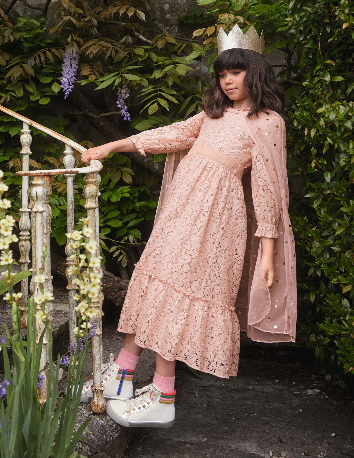 Lace Cape Dress-Provence Pink/ Gold Foil Spot-4