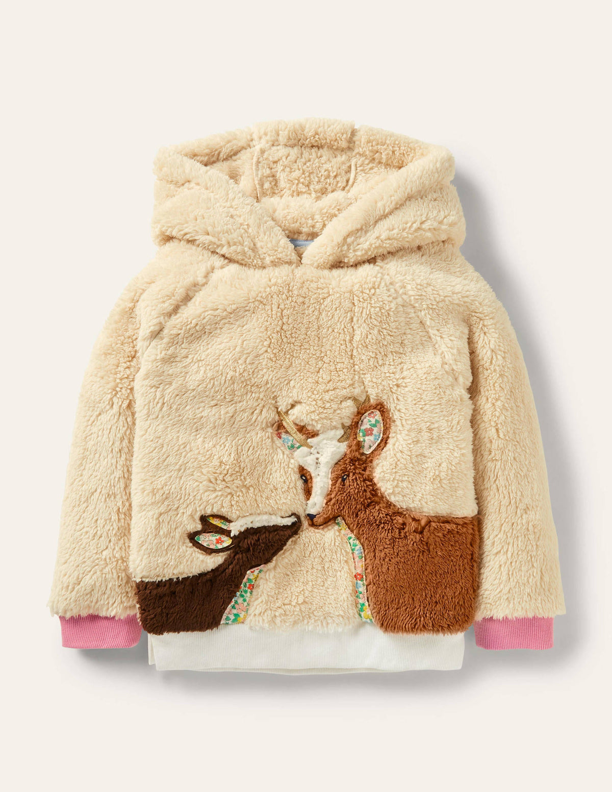 Appliqué Borg Hoodie-Natural Deer - Image 1