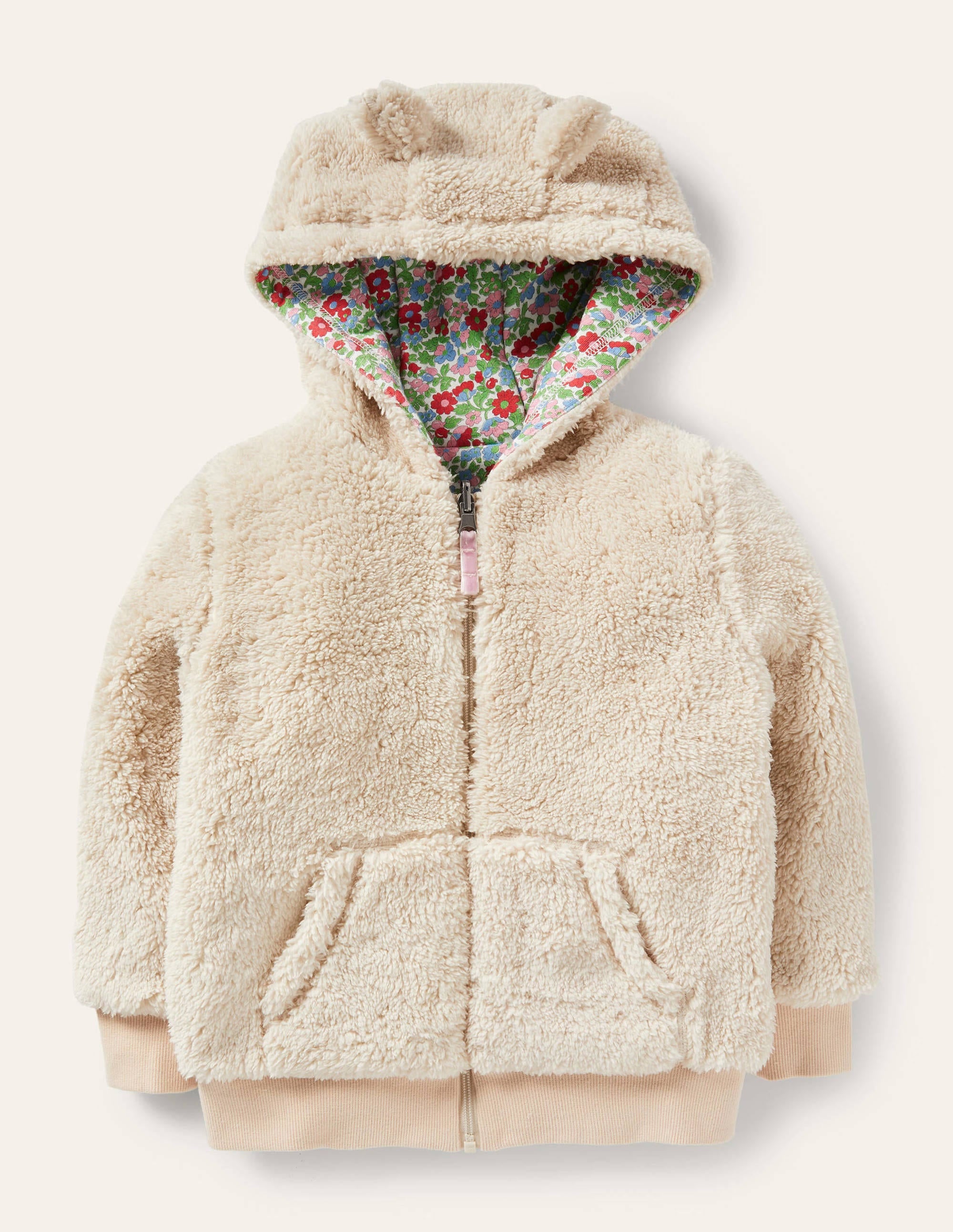 Cosy Borg Reversible Hoodie-Natural/ Vintage Floral - Image 1