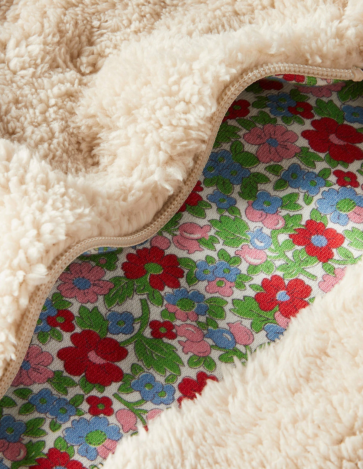 Cosy Borg Reversible Hoodie-Natural/ Vintage Floral - Image 3