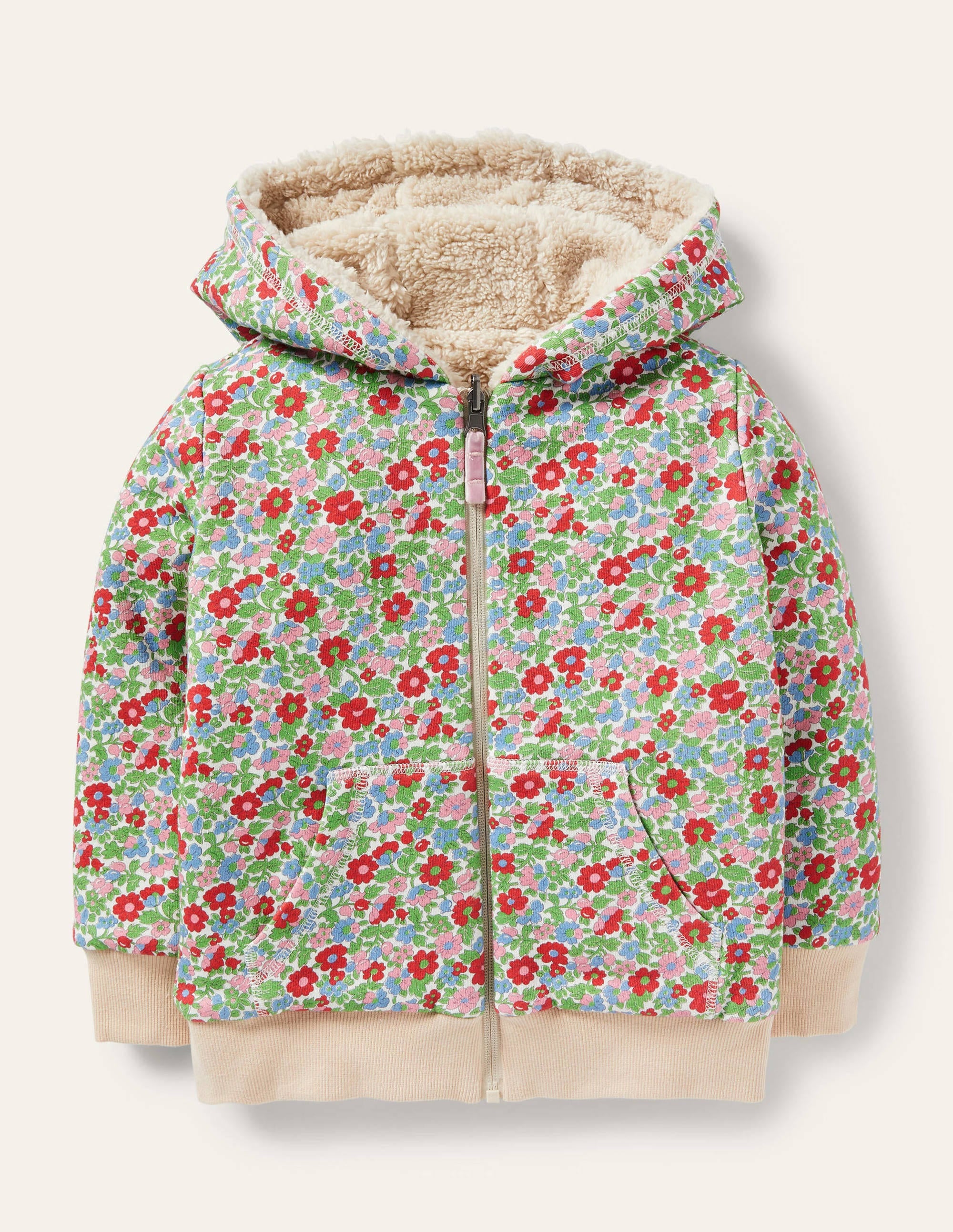 Cosy Borg Reversible Hoodie-Natural/ Vintage Floral - Image 4