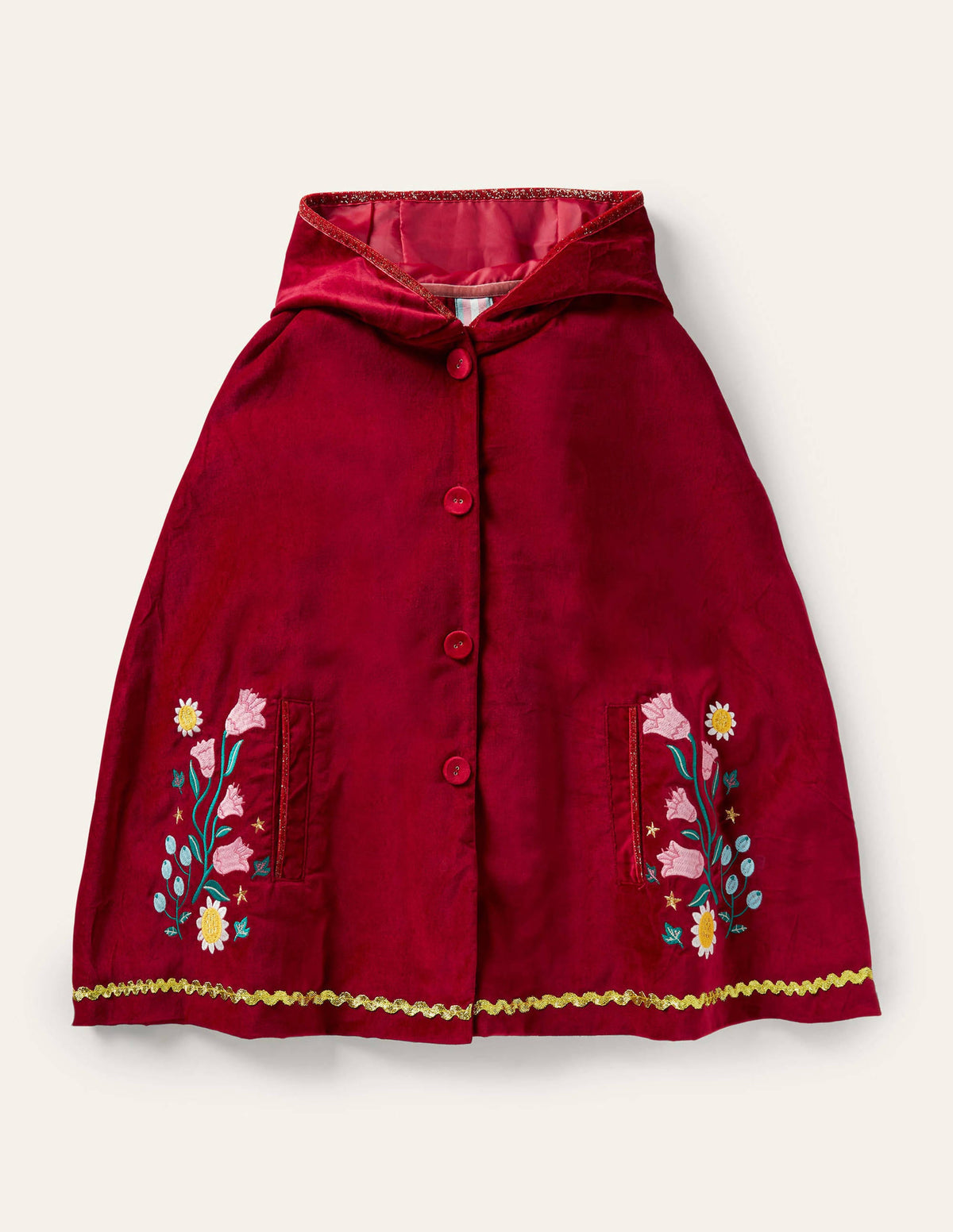 Velvet Embroidered Cape-Royal Red - Image 1