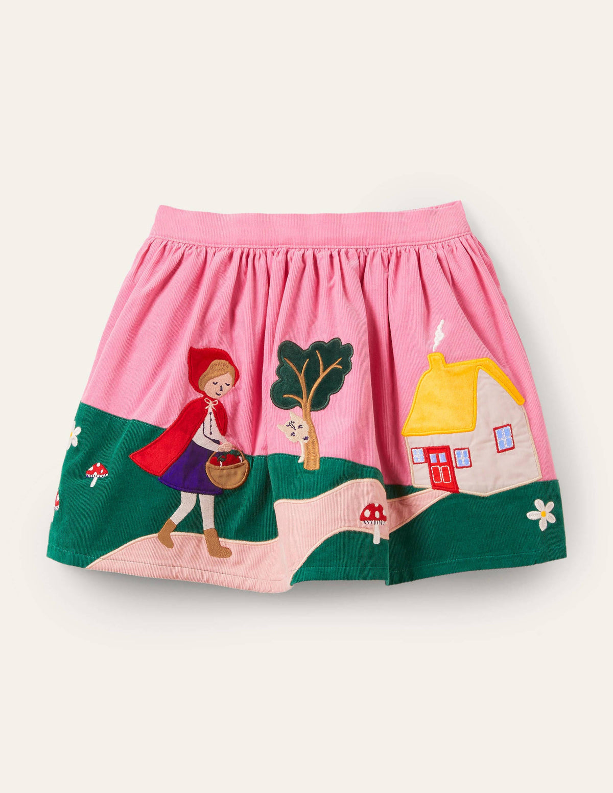 Appliqué Scene Cord Skirt-Formica Pink Red Riding Hood-1