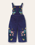 Embroidered Velvet Overalls-College Navy