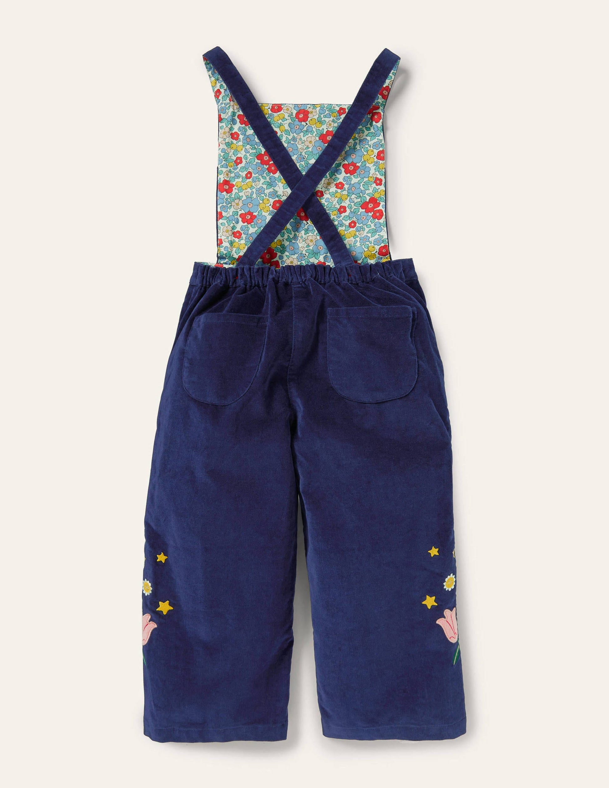 Embroidered Velvet Overalls-College Navy-2