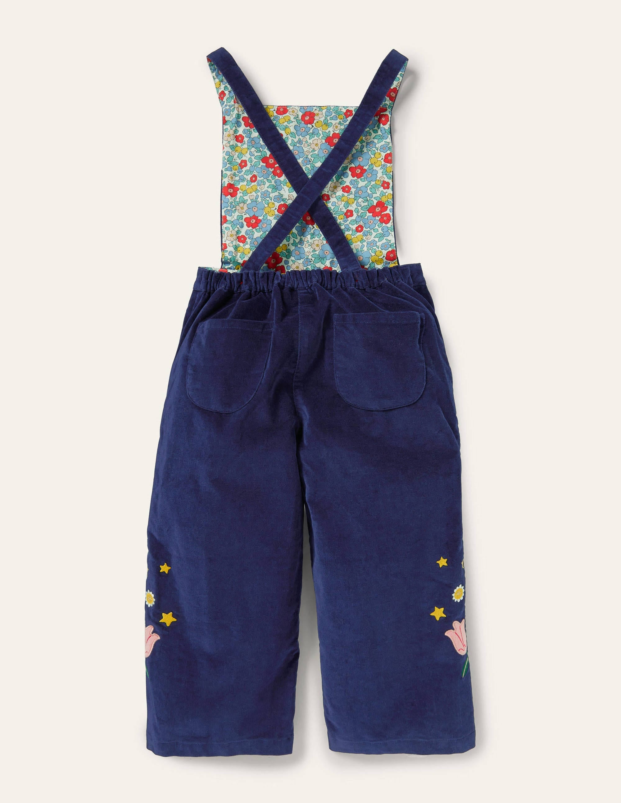 Embroidered Velvet Overalls-College Navy - Image 2