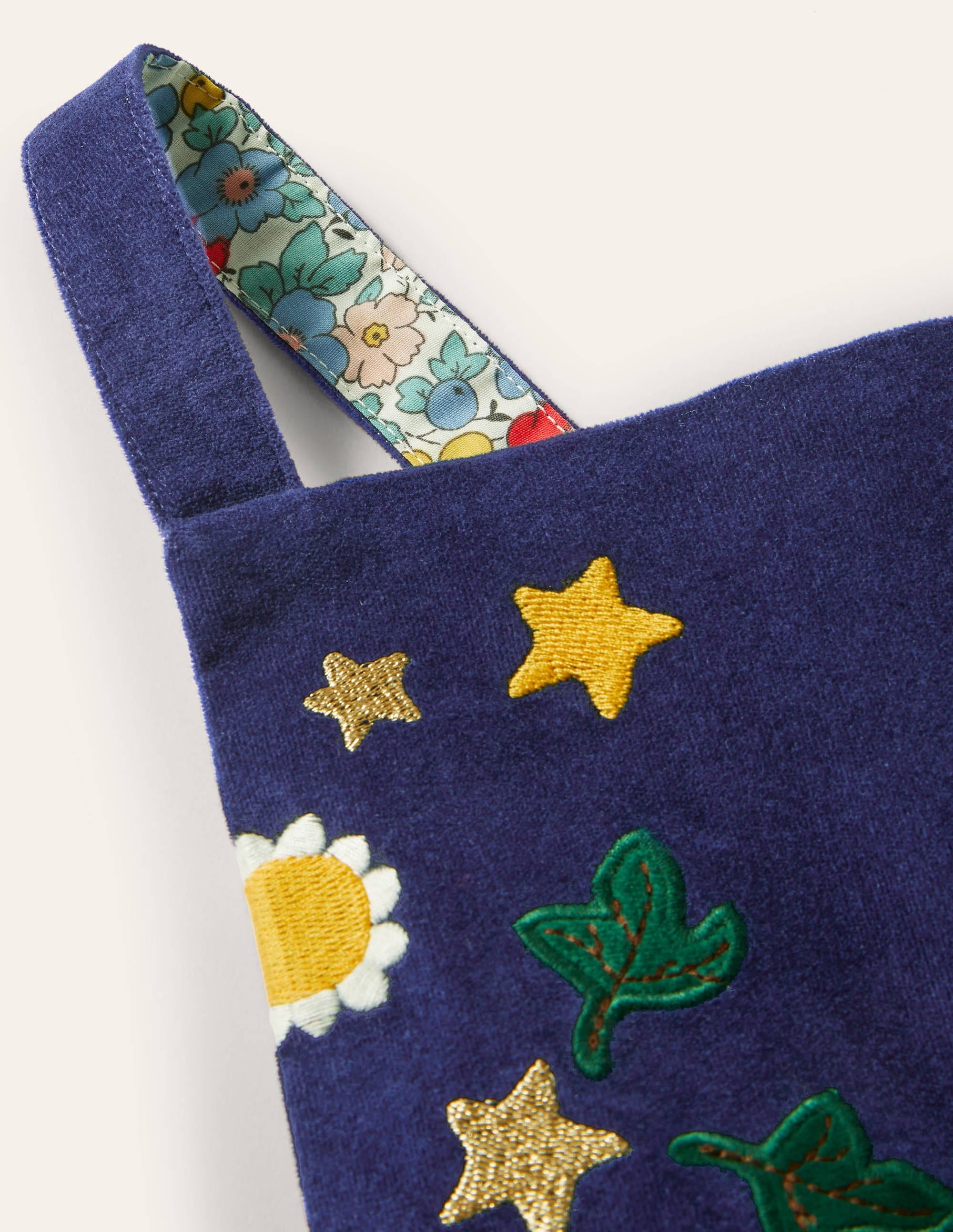 Embroidered Velvet Overalls-College Navy - Image 3