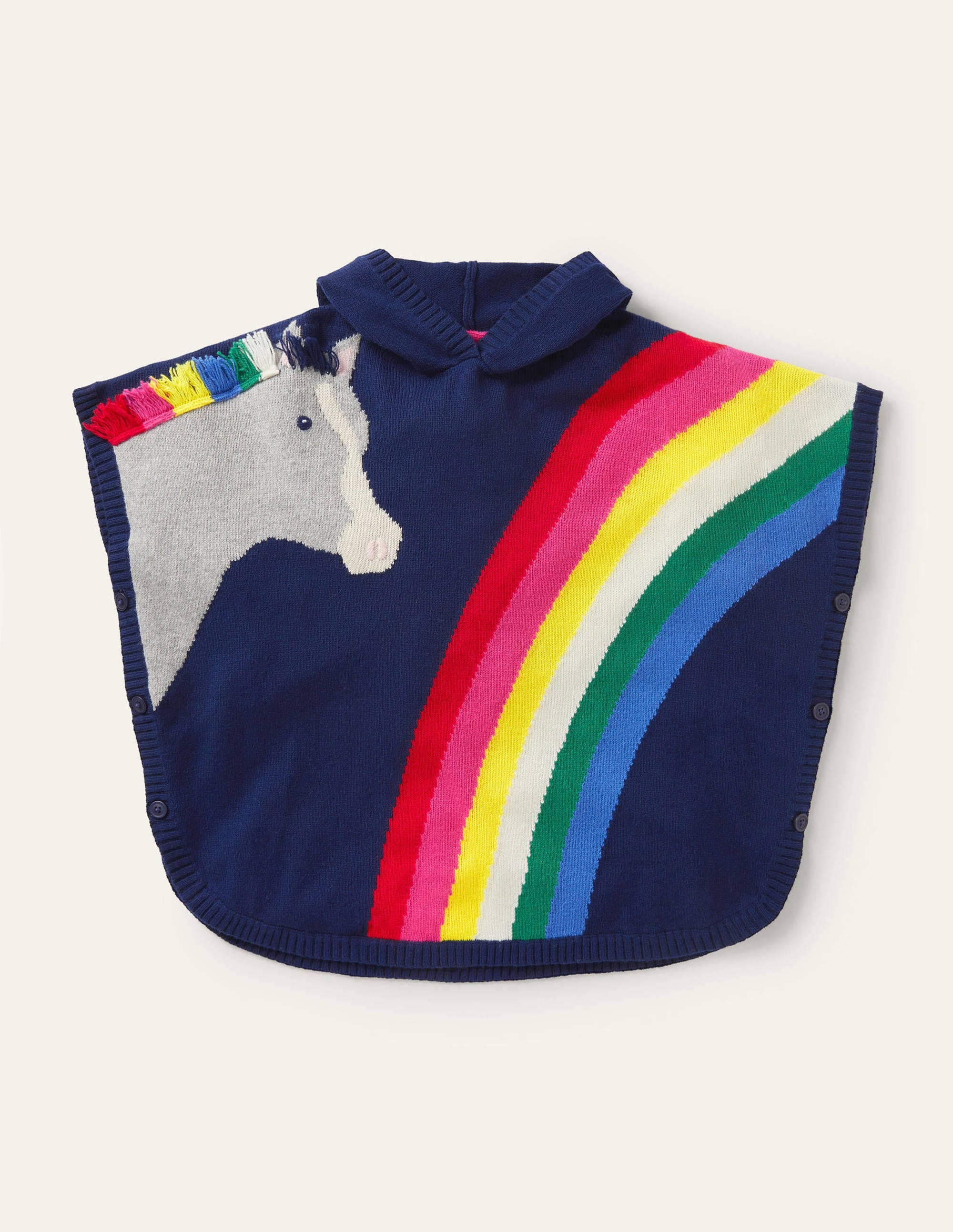 Horse Knitted Poncho-Starboard Blue Rainbow - Image 1