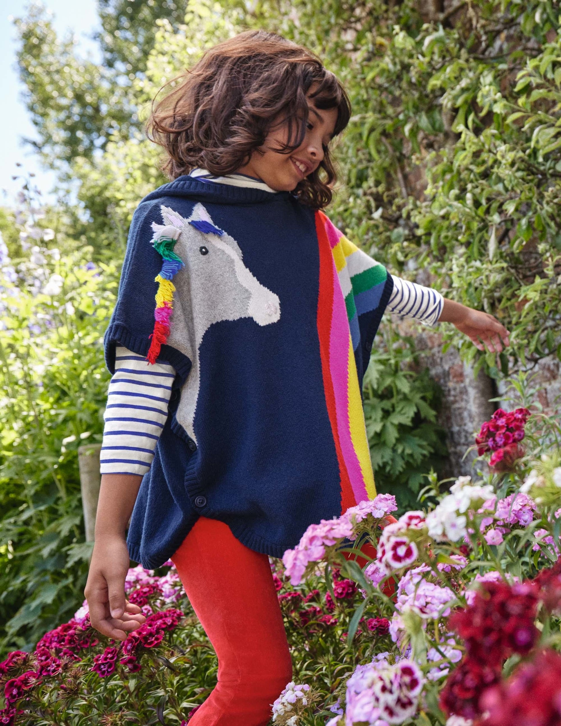 Horse Knitted Poncho-Starboard Blue Rainbow-4