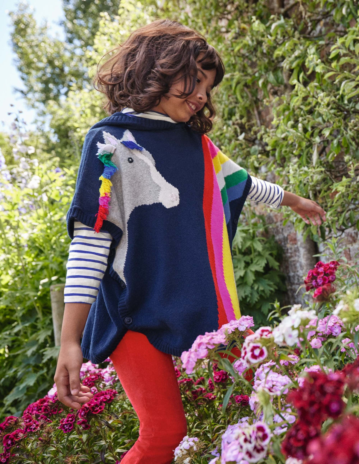 Horse Knitted Poncho-Starboard Blue Rainbow-5