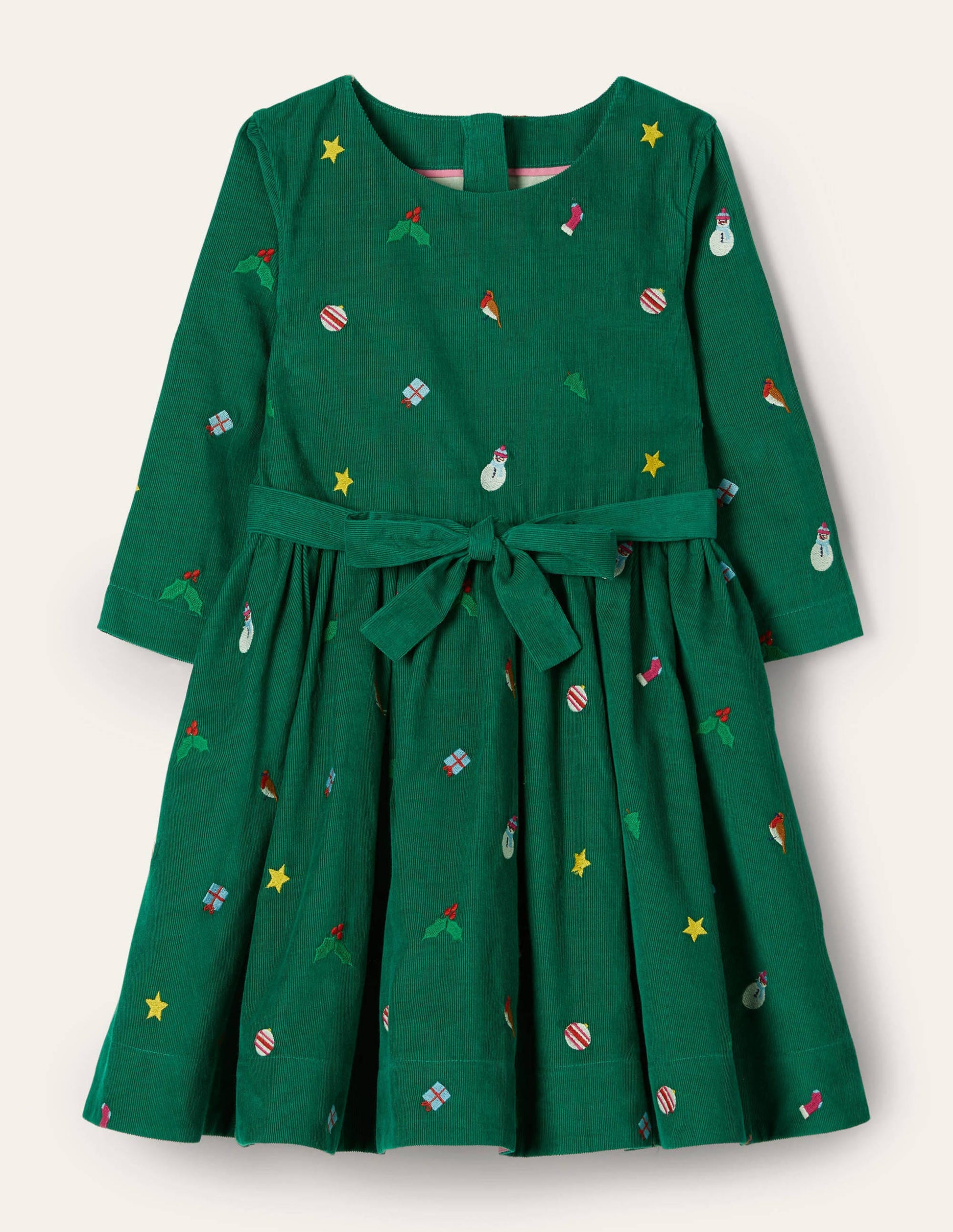 Embroidered Cord Dress-Forest Green-1
