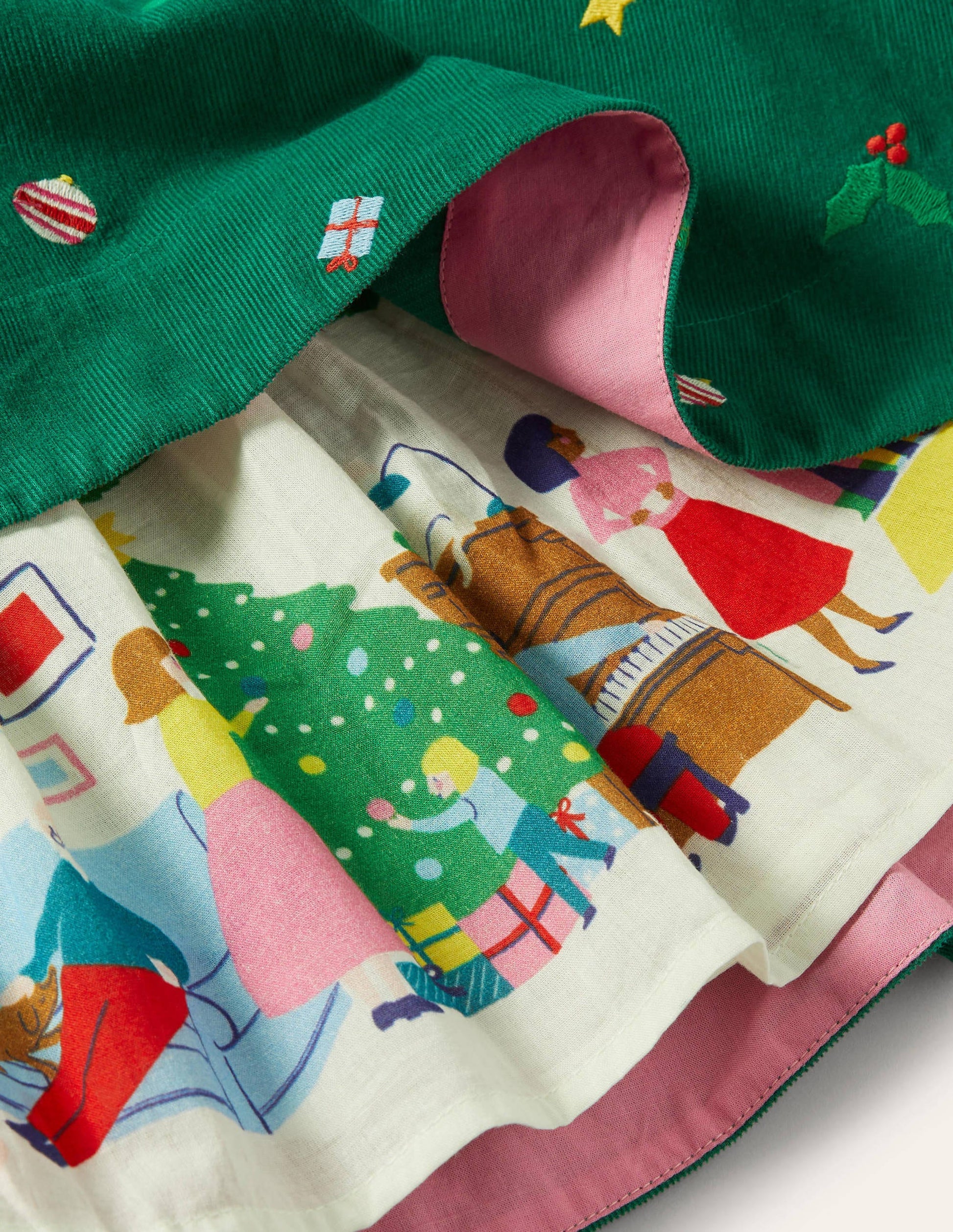 Embroidered Cord Dress-Forest Green-3