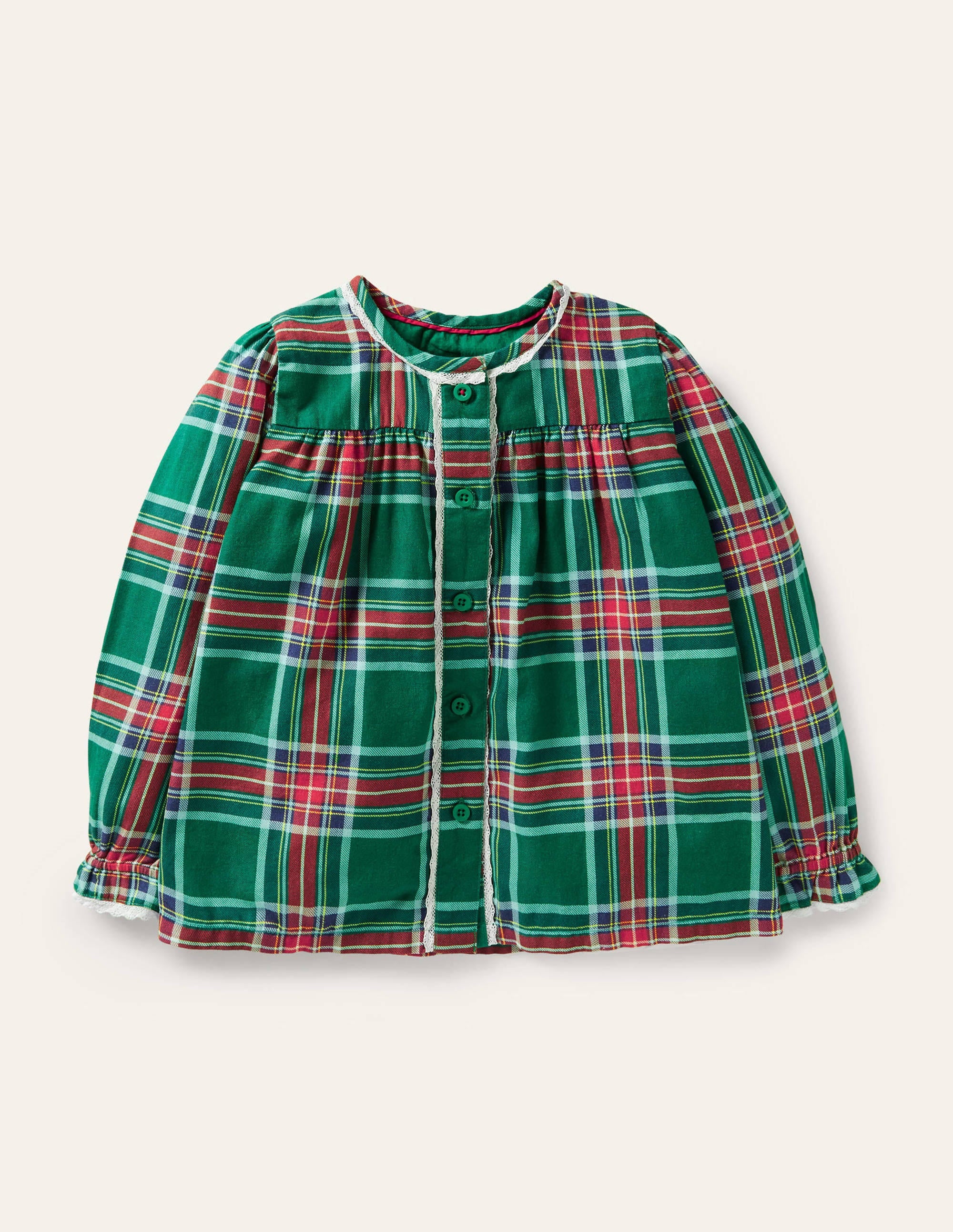Nostalgic Checked Woven Top-Forest Green Check - Image 1