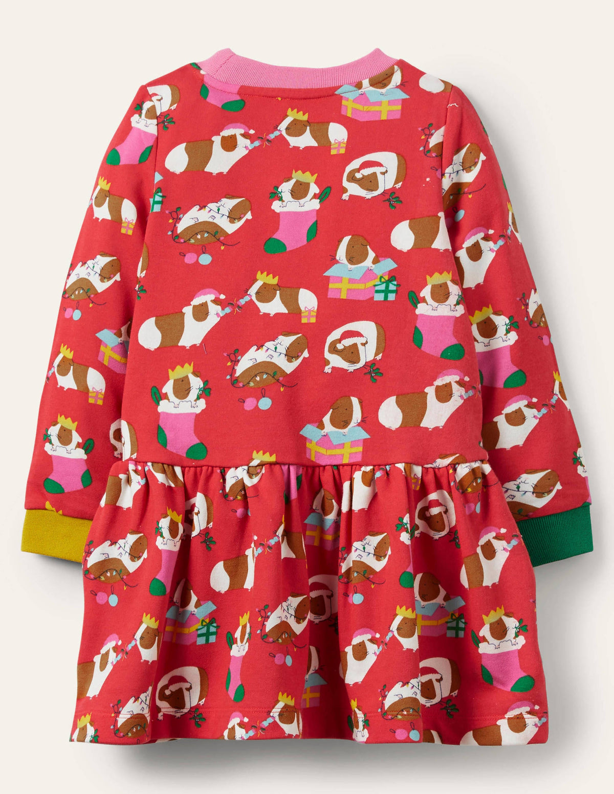 Cosy Printed Sweatshirt Dress-Red Festive Guinea Pigs - Image 2
