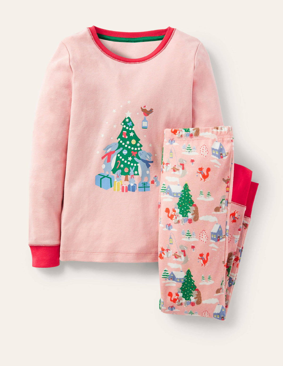 Snug Glow-In-The-Dark Pajamas-Boto Pink Woodland Christmas - Image 1