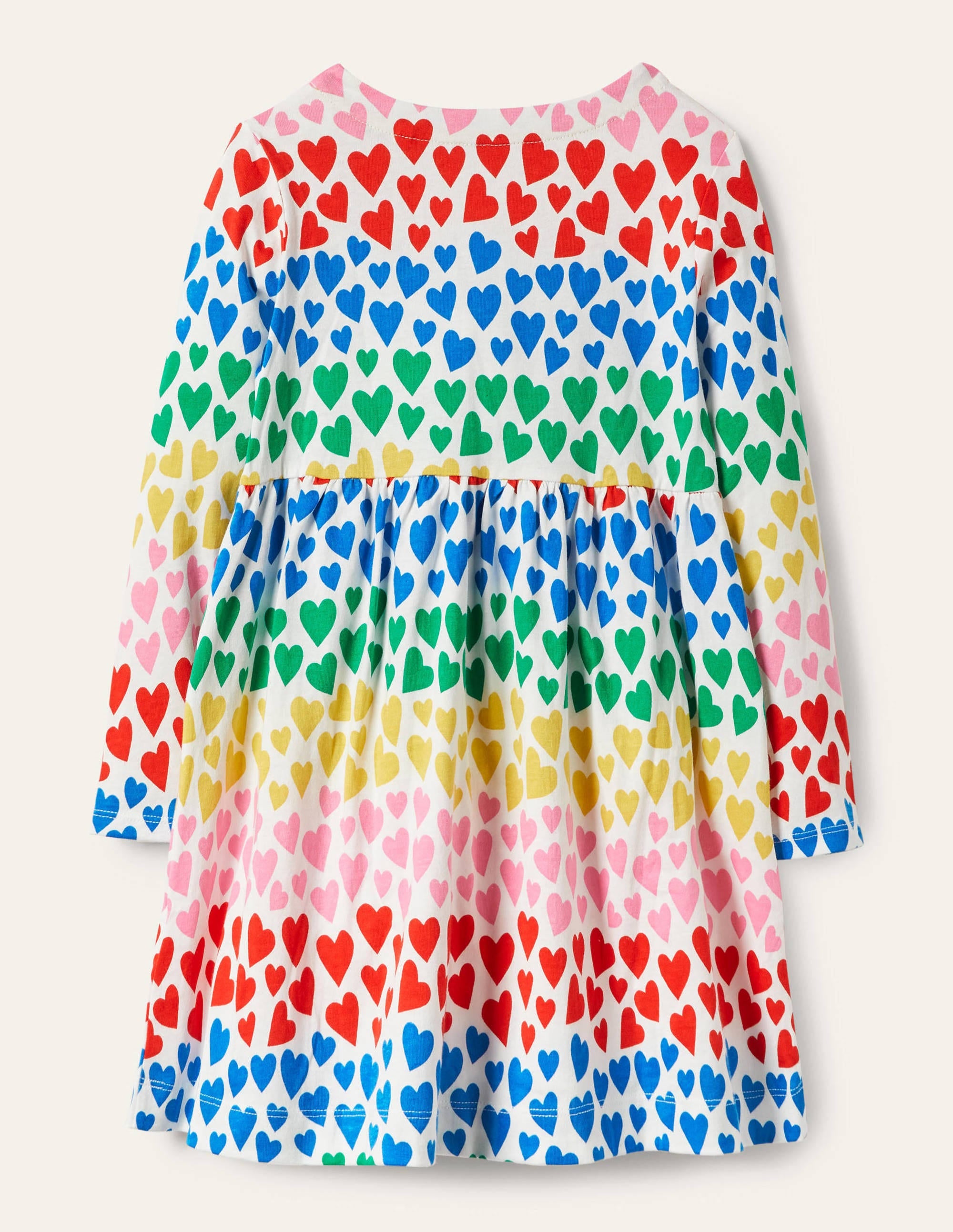 Long Sleeve Fun Jersey Dress-Multi Rainbow Hearts - Image 2