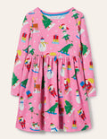 Long Sleeve Fun Jersey Dress-Petal Pink Festive Friends