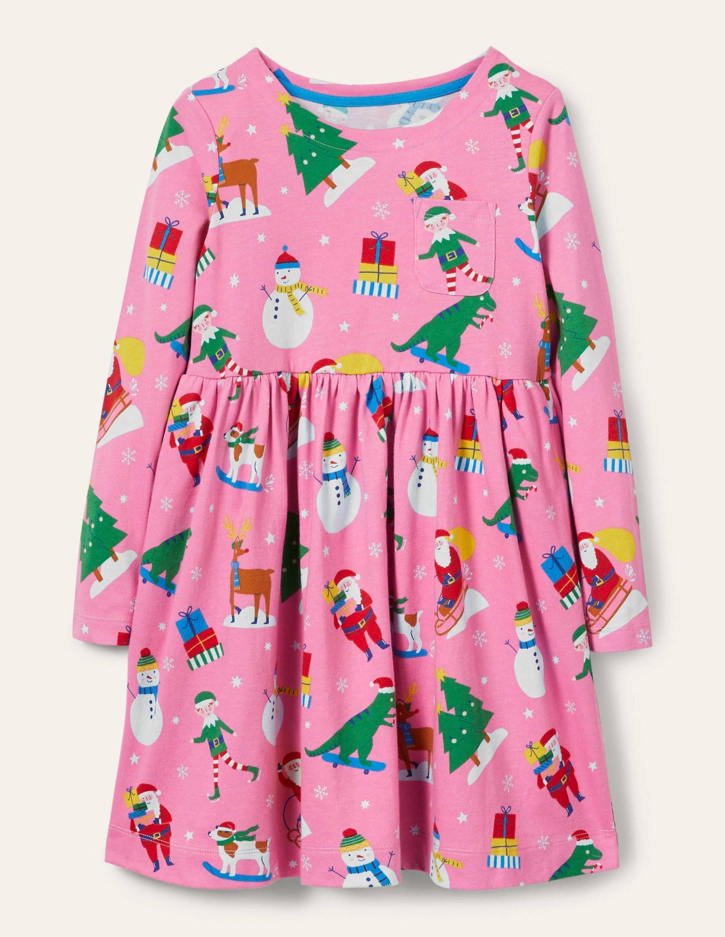 Long Sleeve Fun Jersey Dress-Petal Pink Festive Friends