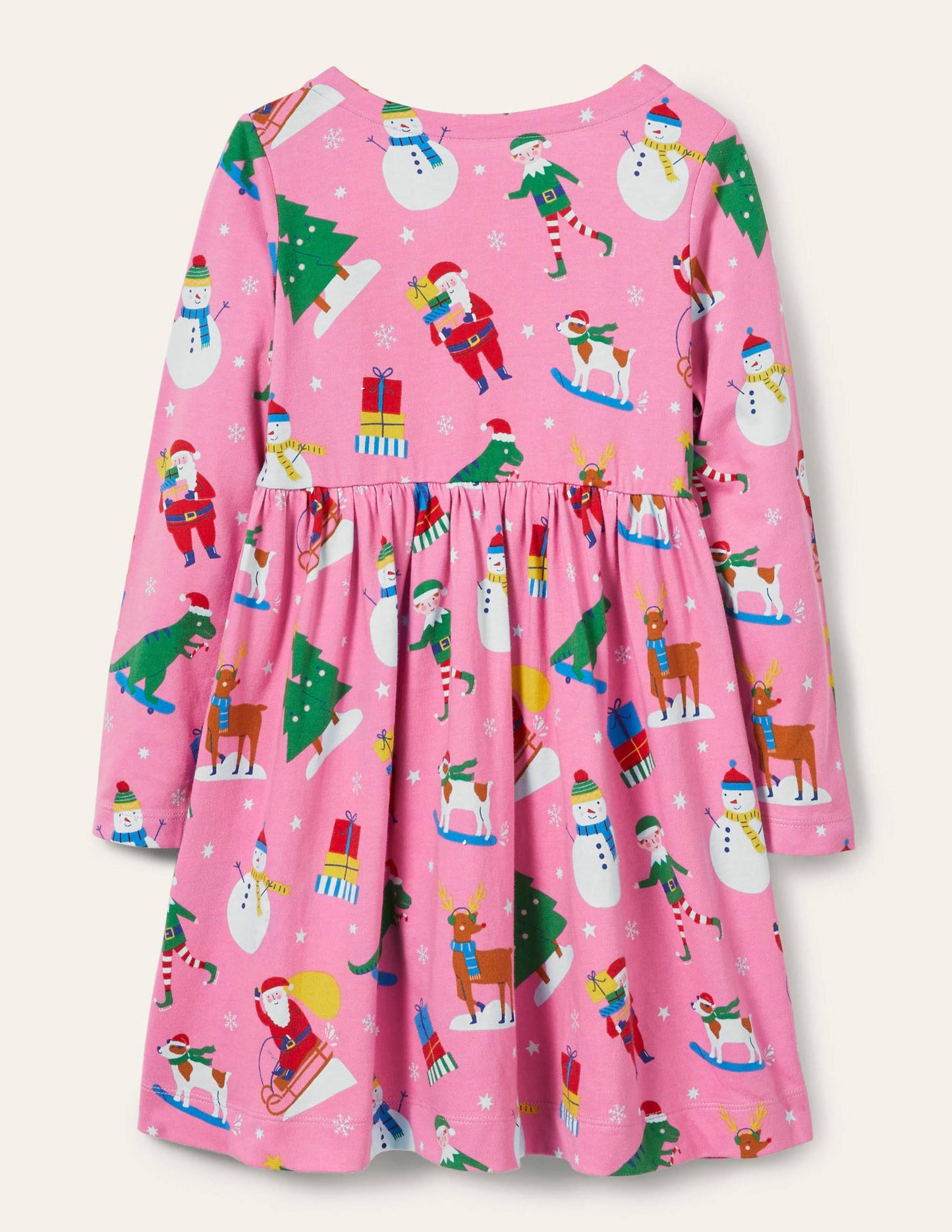 Long Sleeve Fun Jersey Dress-Petal Pink Festive Friends