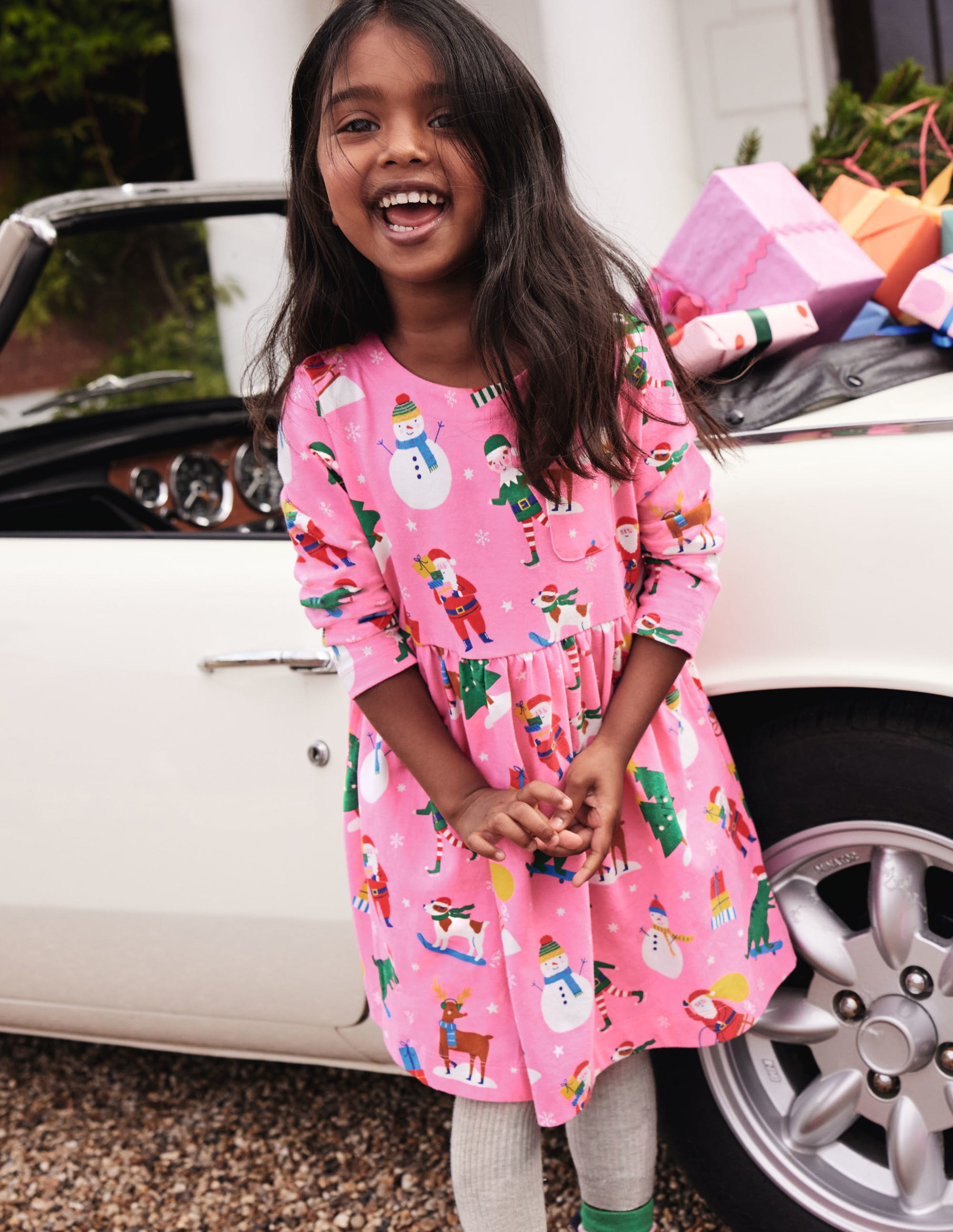 Long Sleeve Fun Jersey Dress-Petal Pink Festive Friends - Image 5