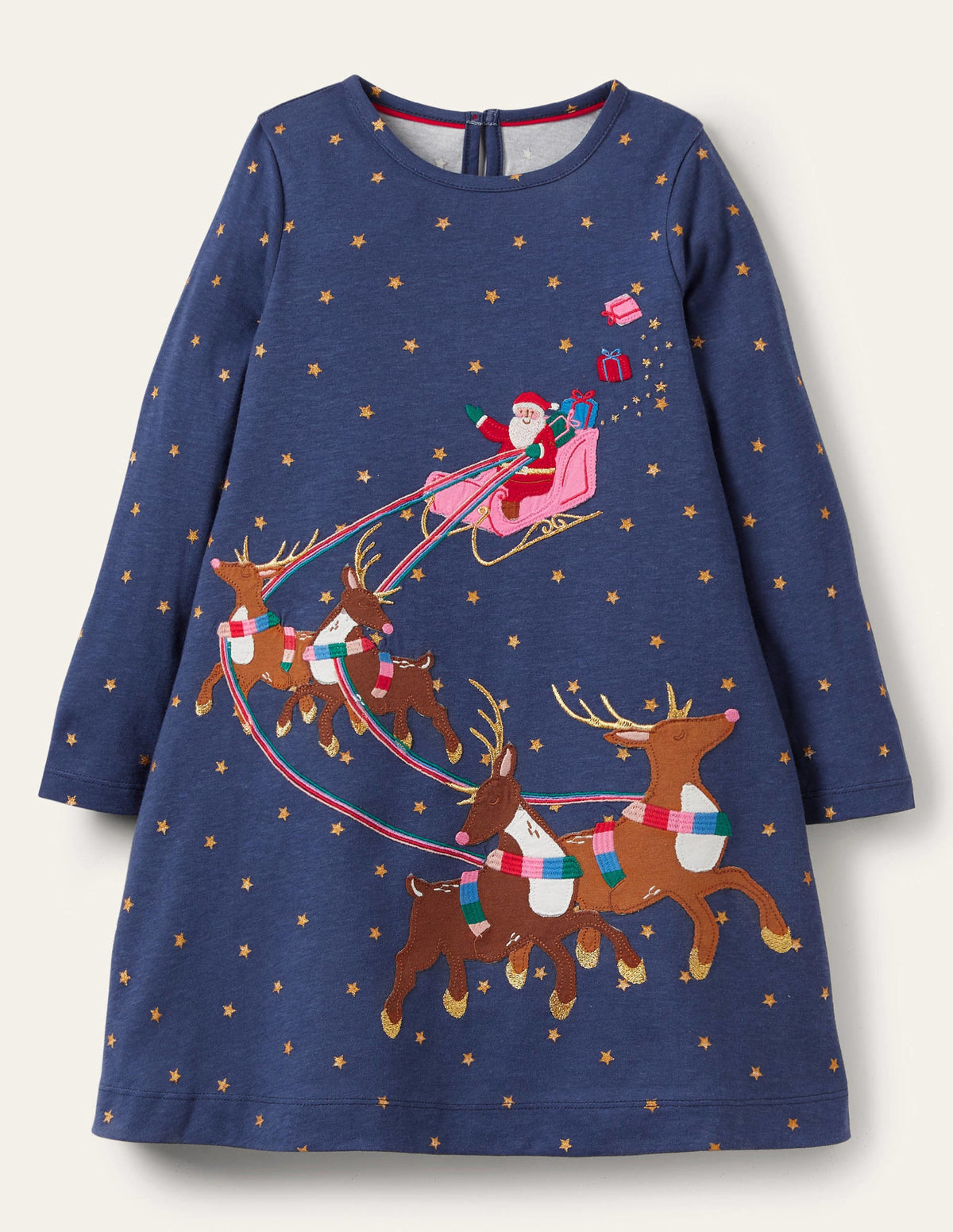 Big Appliqué Jersey Dress-Navy Father Christmas - Image 1