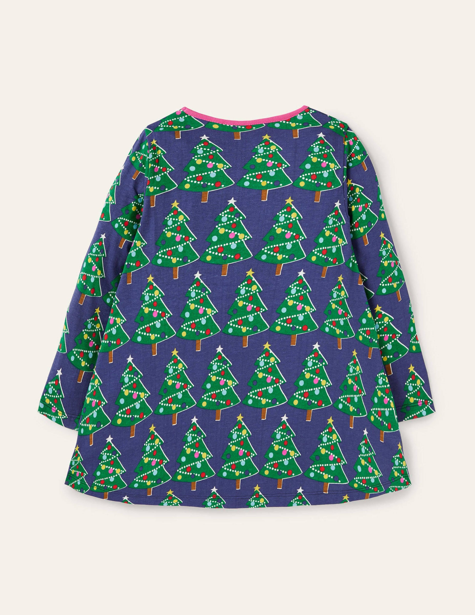 Printed Jersey Pocket Tunic-Starboard Blue Christmas Trees-2