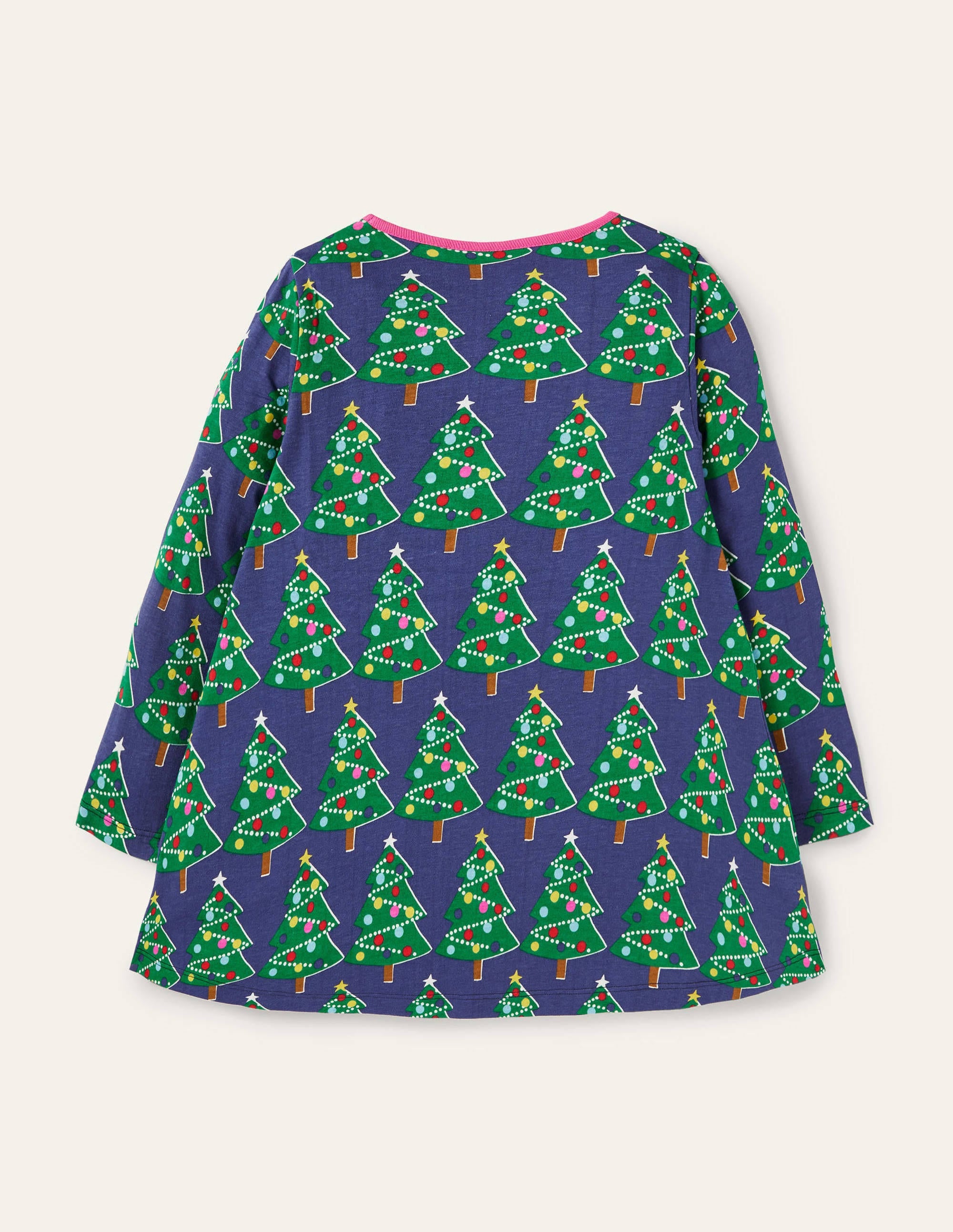 Printed Jersey Pocket Tunic-Starboard Blue Christmas Trees - Image 2