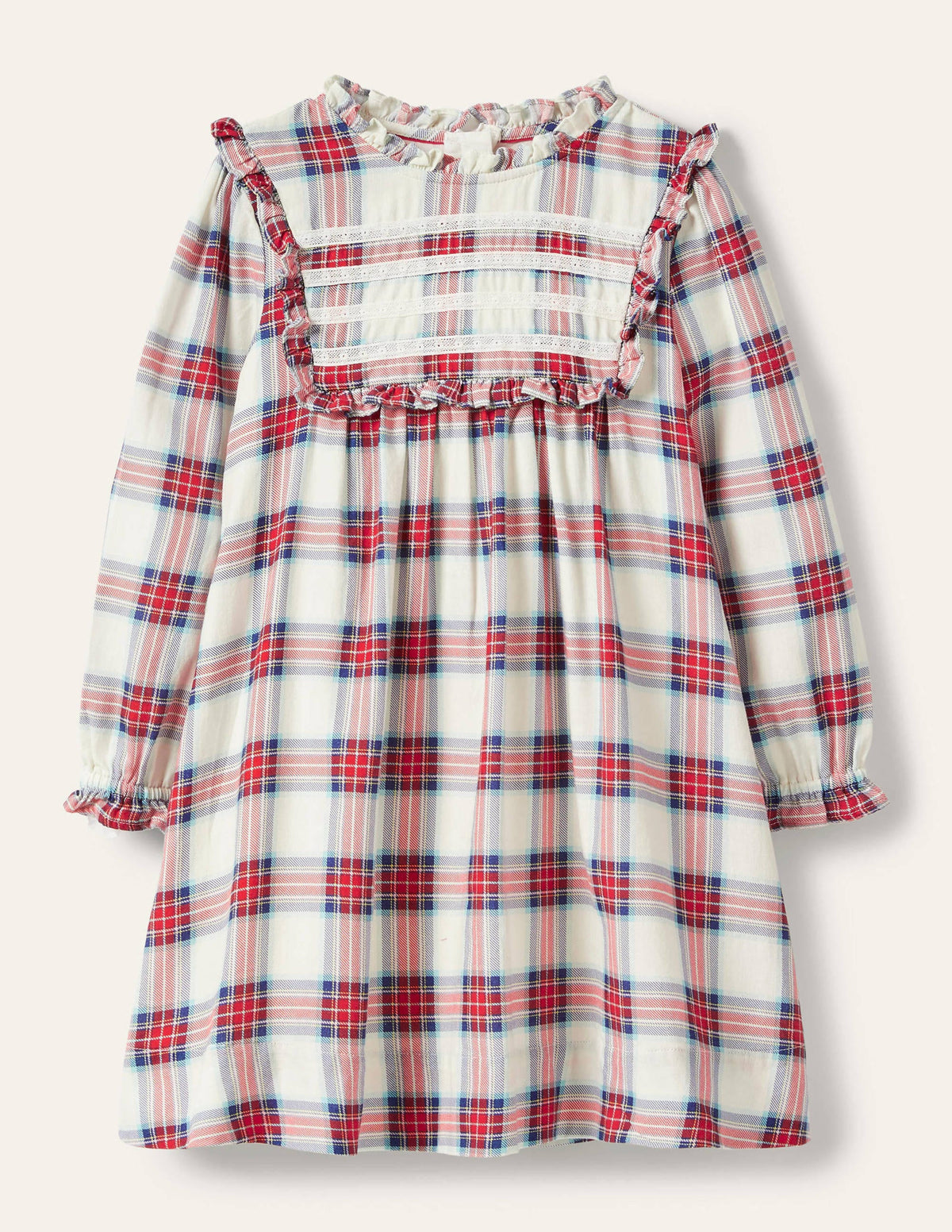 Nostalgic Ruffle Dress-Ivory/ Rockabilly Red Check - Image 1