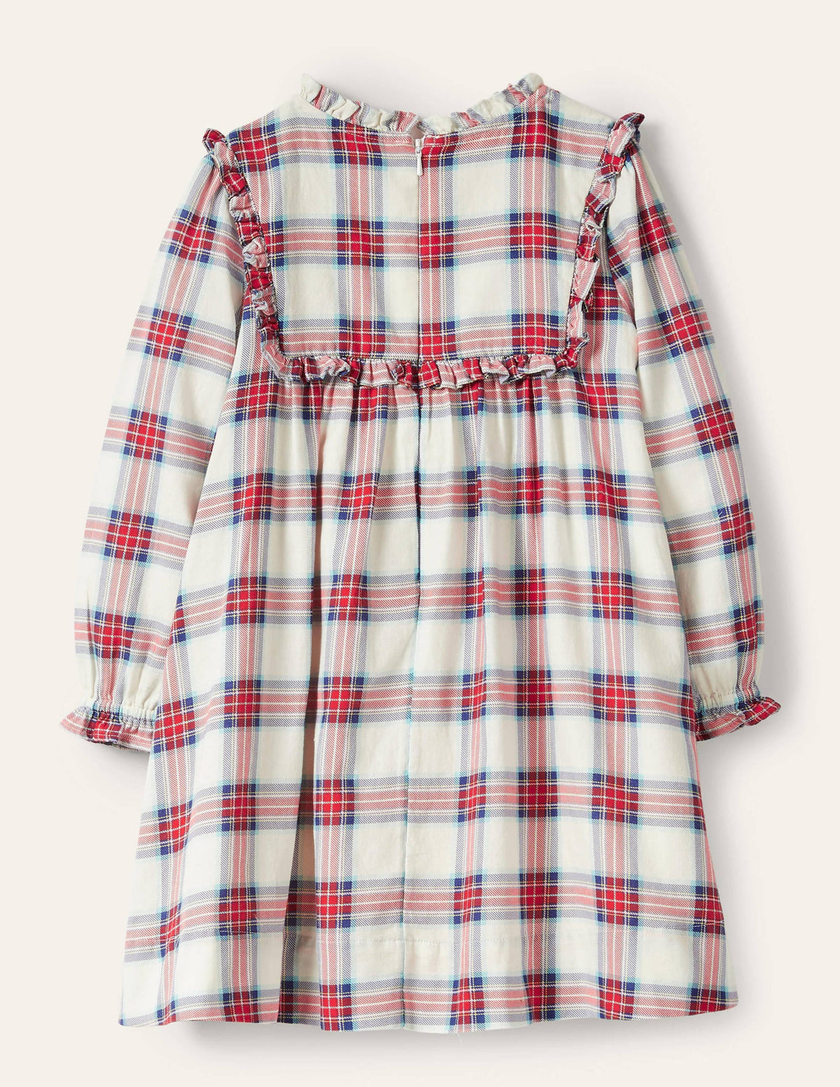 Nostalgic Ruffle Dress-Ivory/ Rockabilly Red Check-2