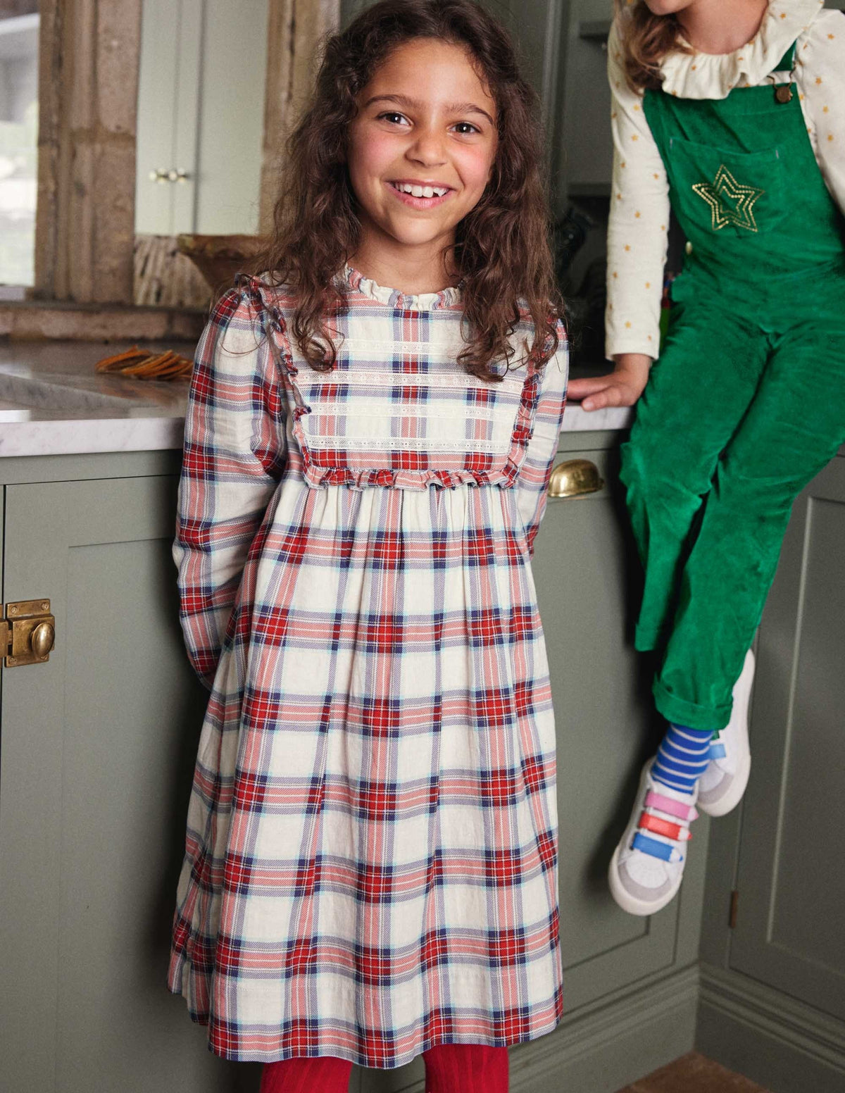 Nostalgic Ruffle Dress-Ivory/ Rockabilly Red Check - Image 4