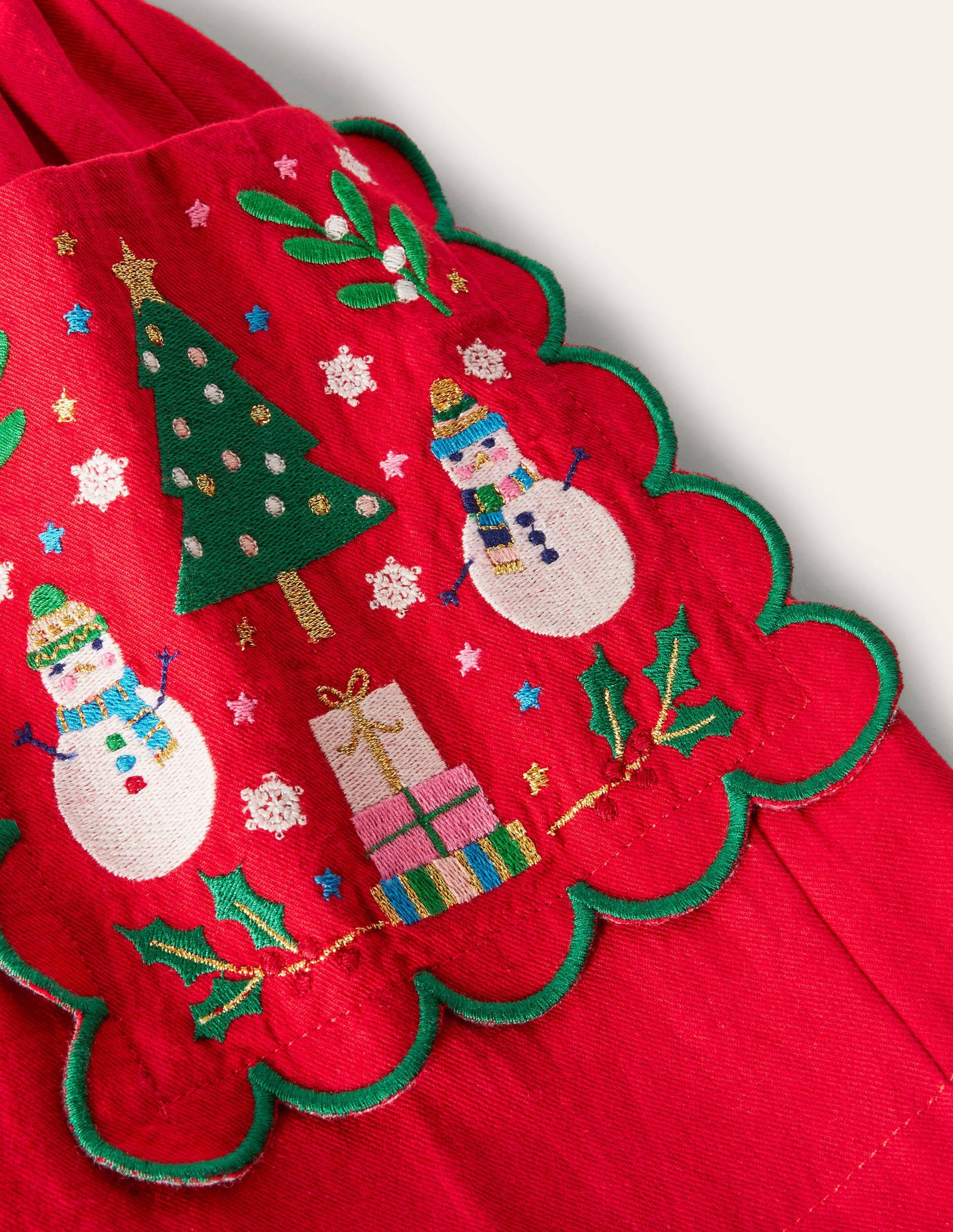 Embroidered Pocket Skirt-Rockabilly Red Festive-3