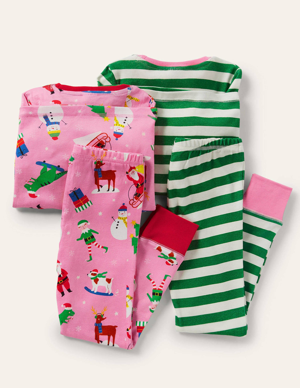 Twin Pack Snug Pajamas-Pink Festive Friends/Green - Image 2