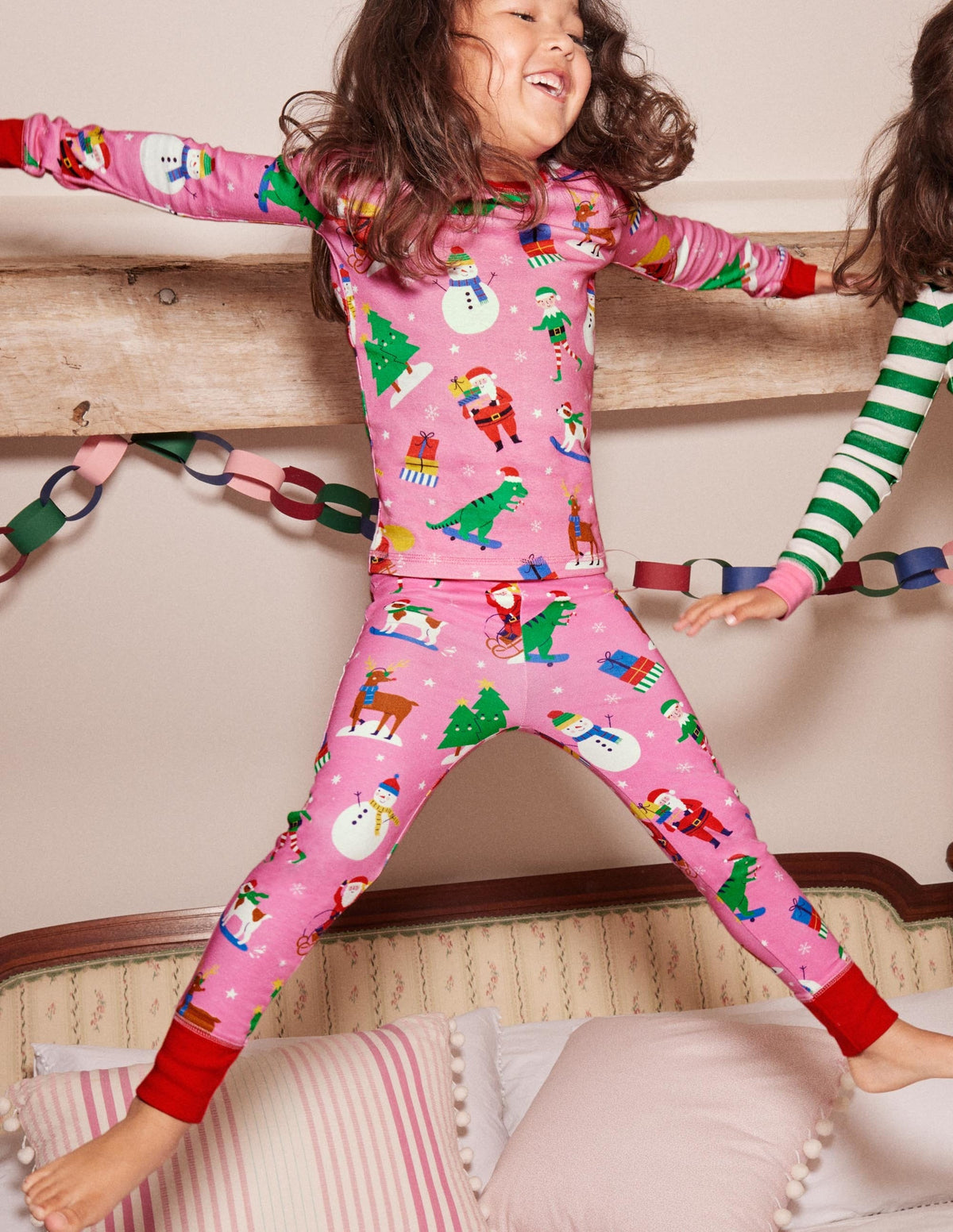 Twin Pack Snug Pajamas-Pink Festive Friends/Green - Image 4