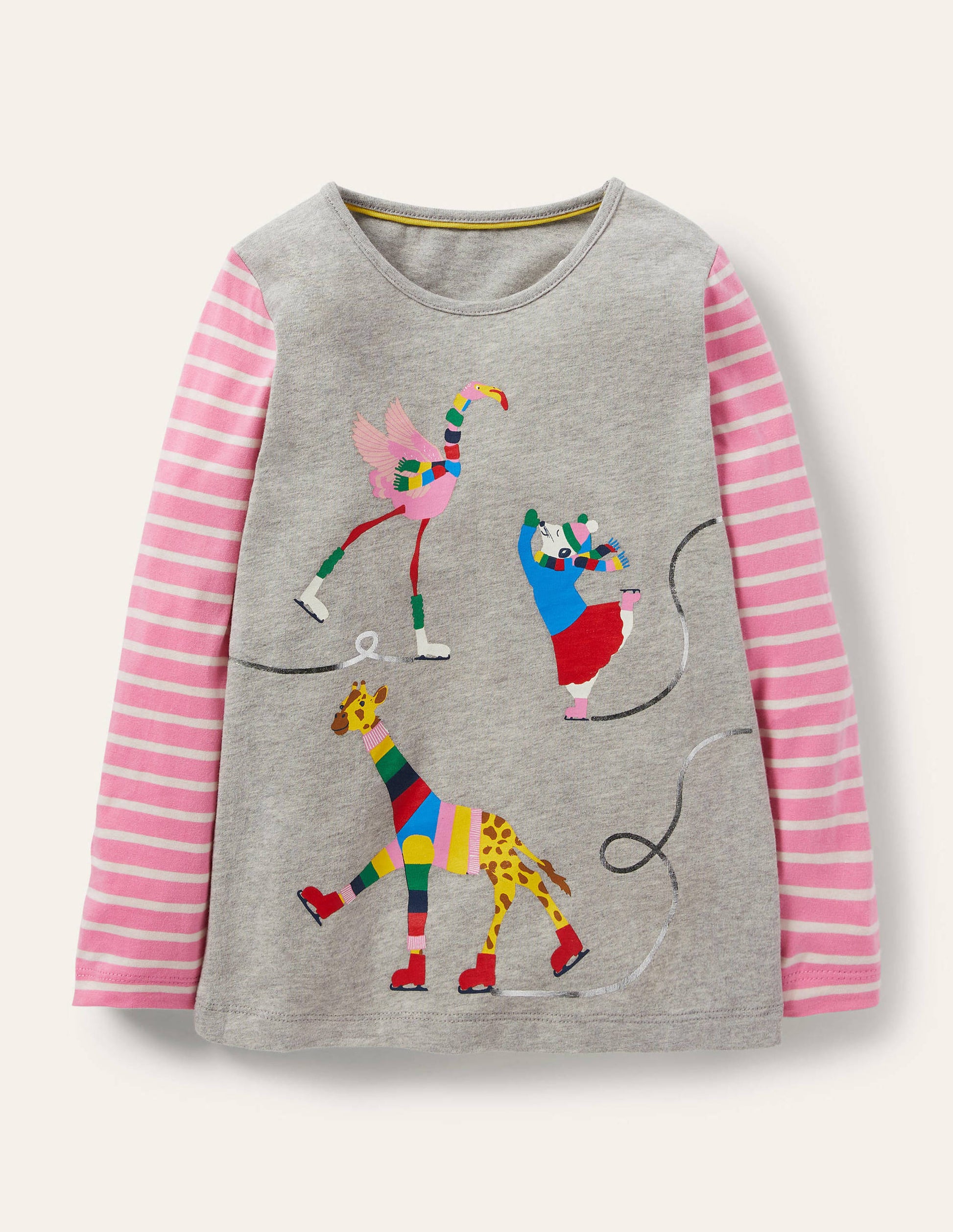Hotchpotch Animal T-shirt-Grey Marl Ice Skating-1