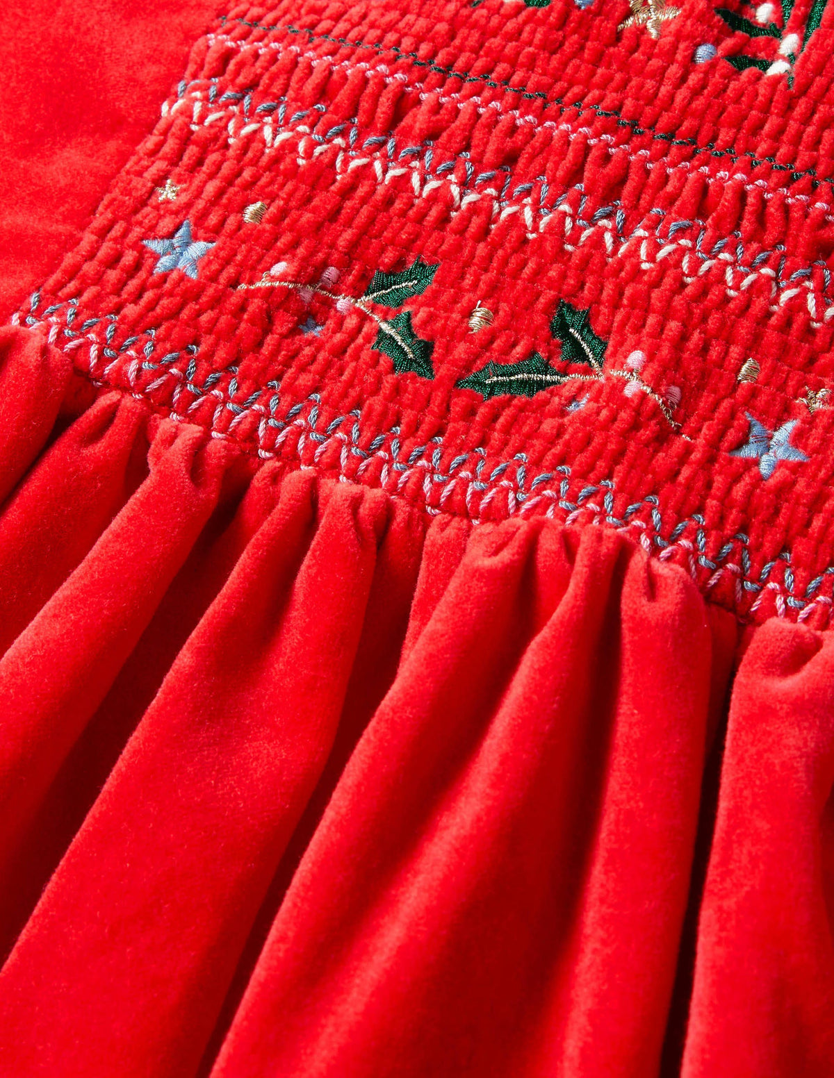 Velvet Smocked Dress-Rockabilly Red-3