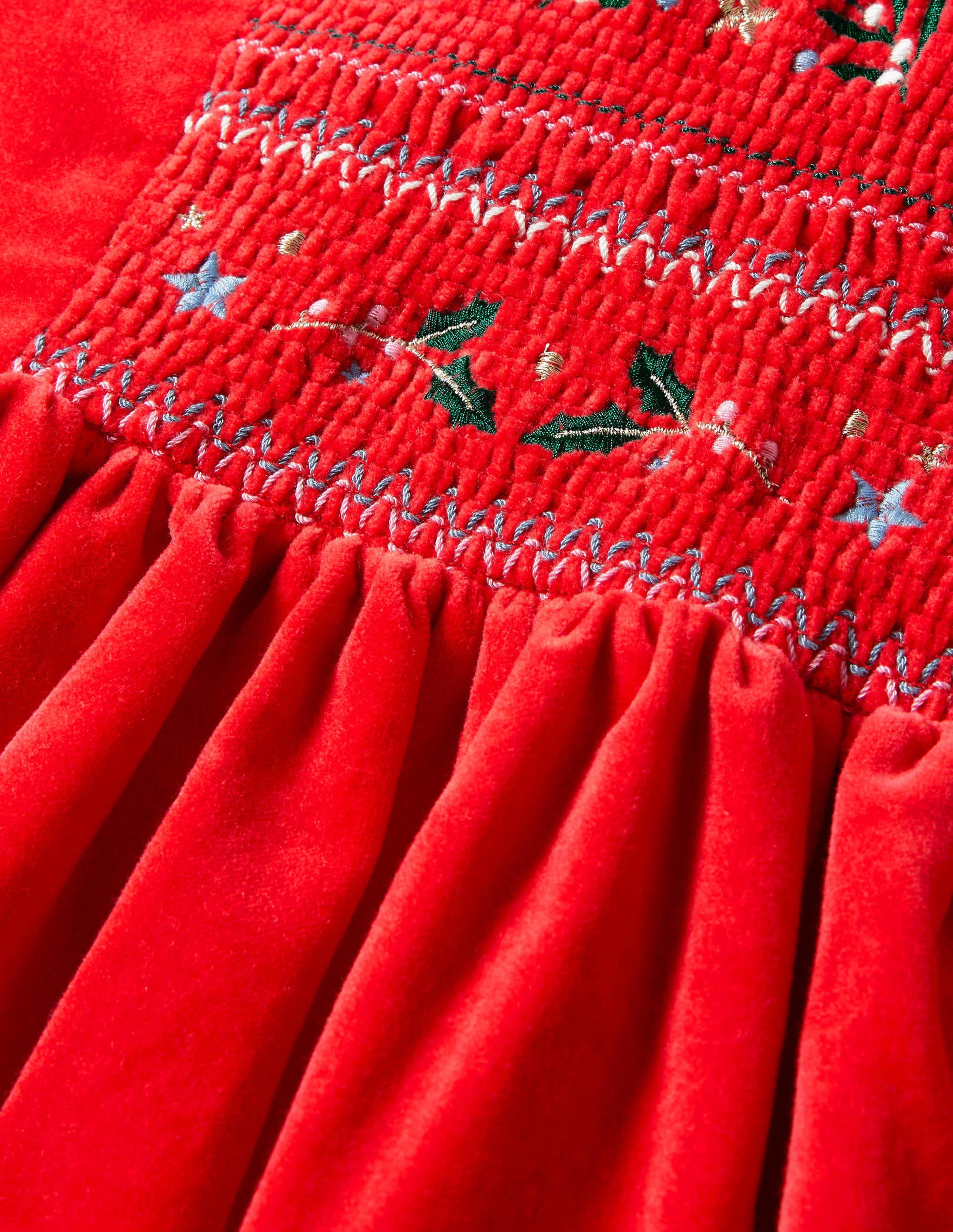 Velvet Smocked Dress-Rockabilly Red - Image 3