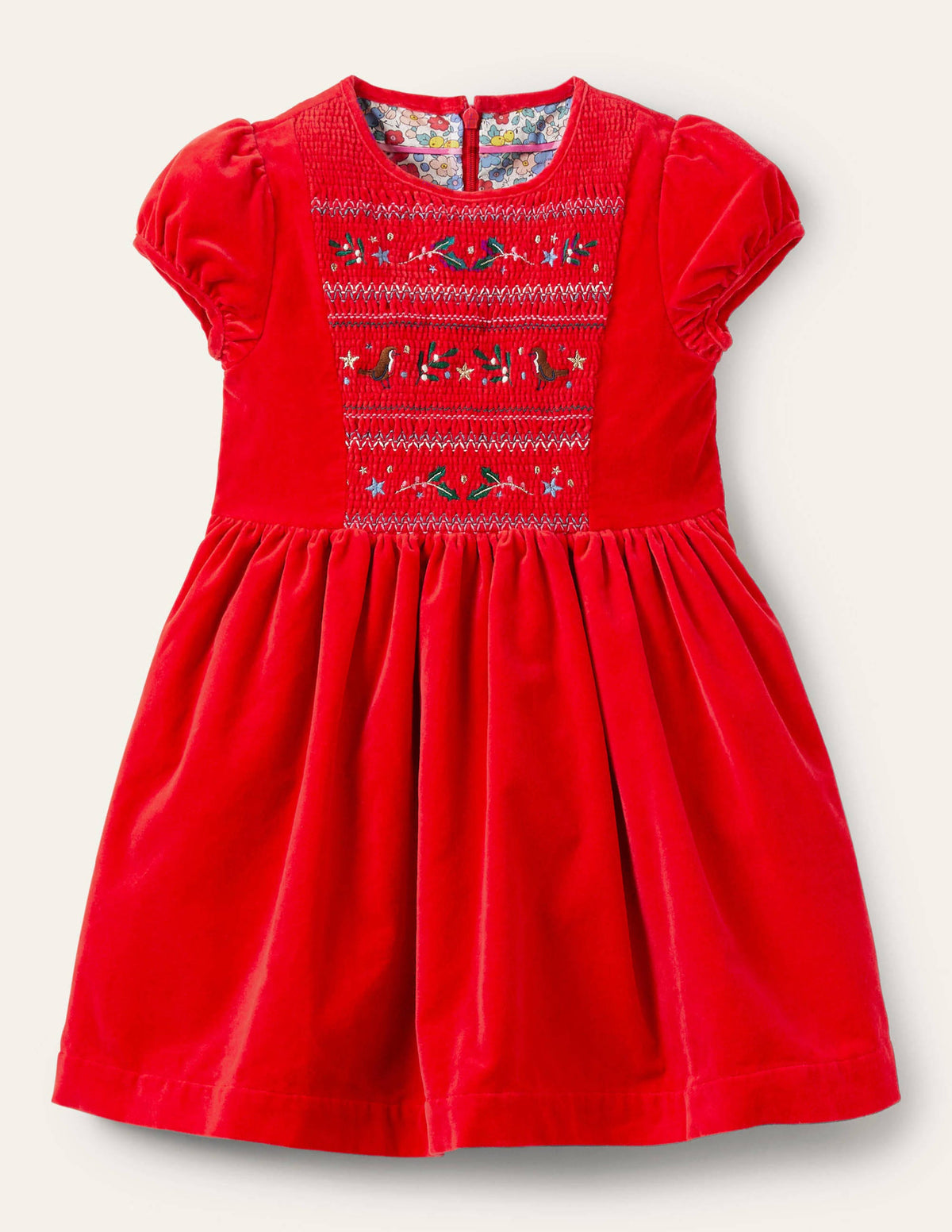 Velvet Smocked Dress-Rockabilly Red - Image 1