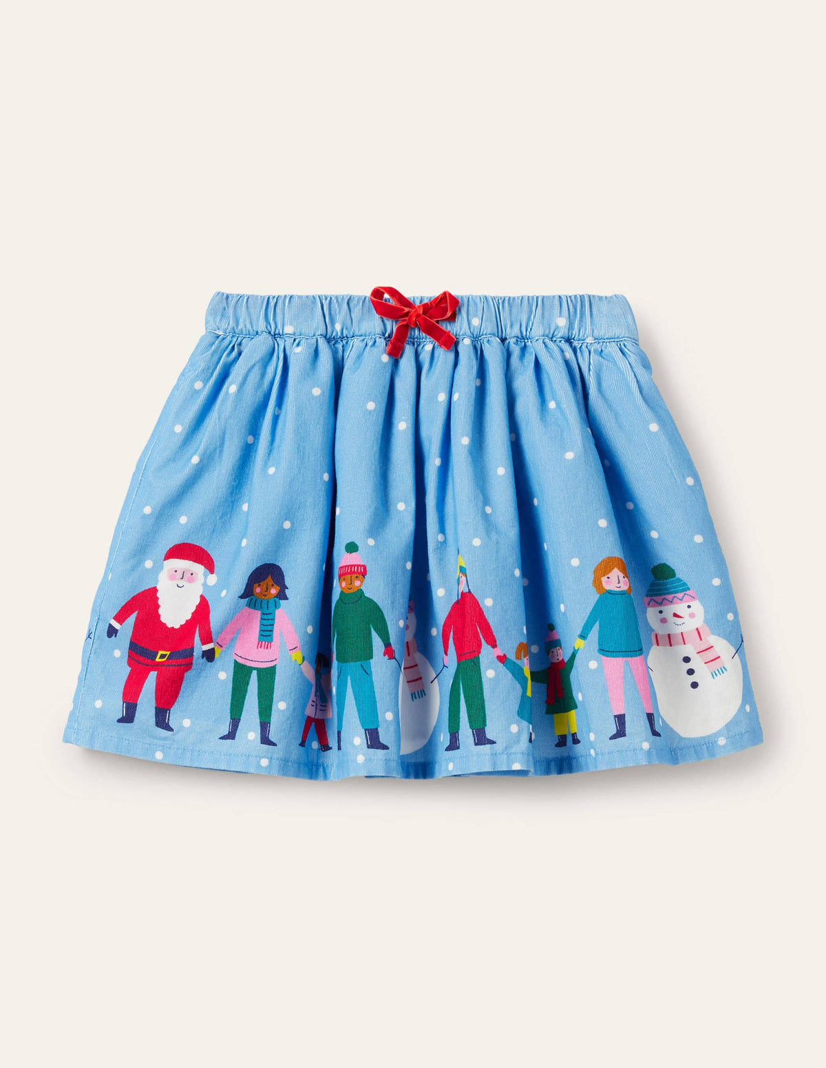 Christmas Scene Cord Skirt-Surfboard Blue - Image 1