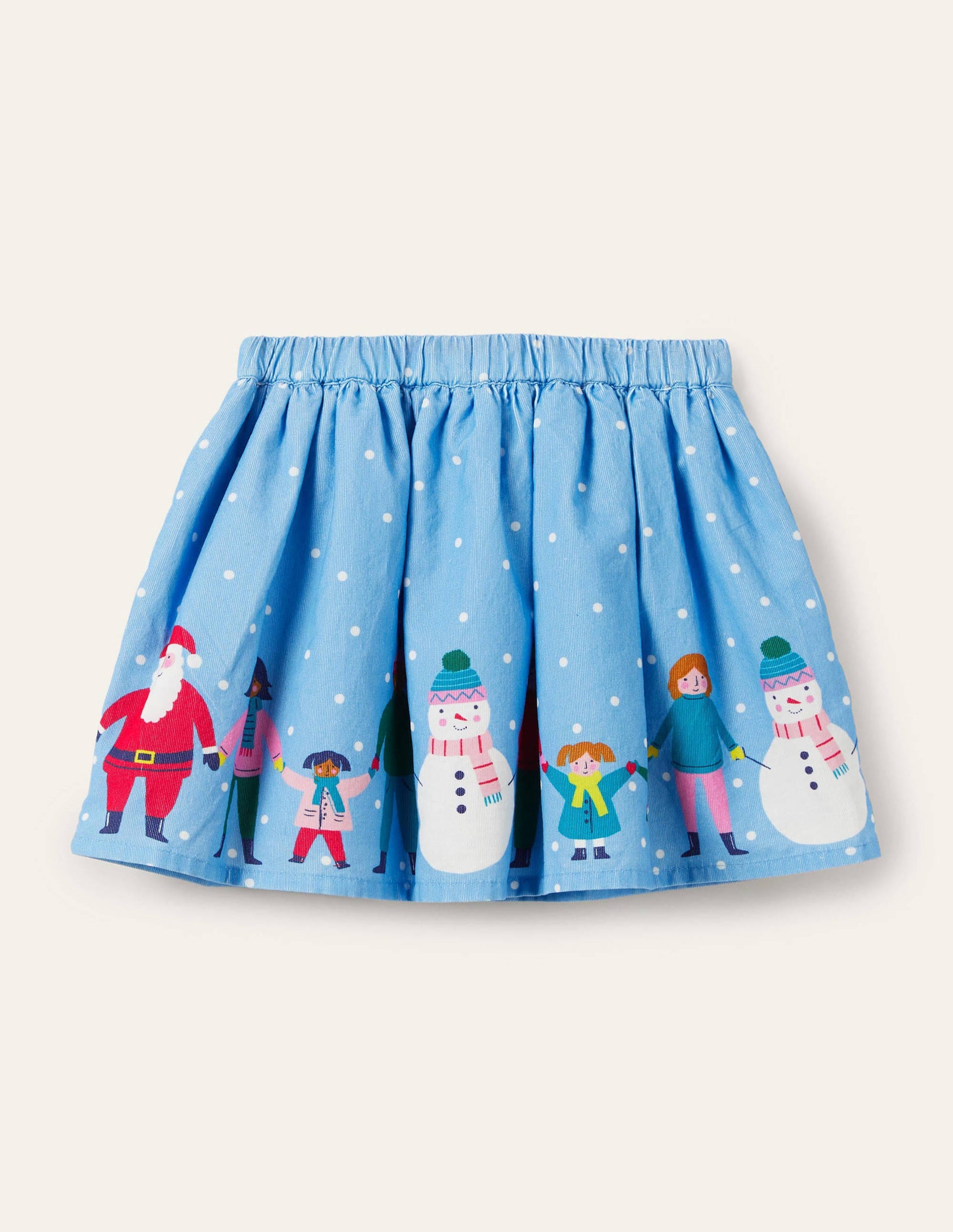 Christmas Scene Cord Skirt-Surfboard Blue-2