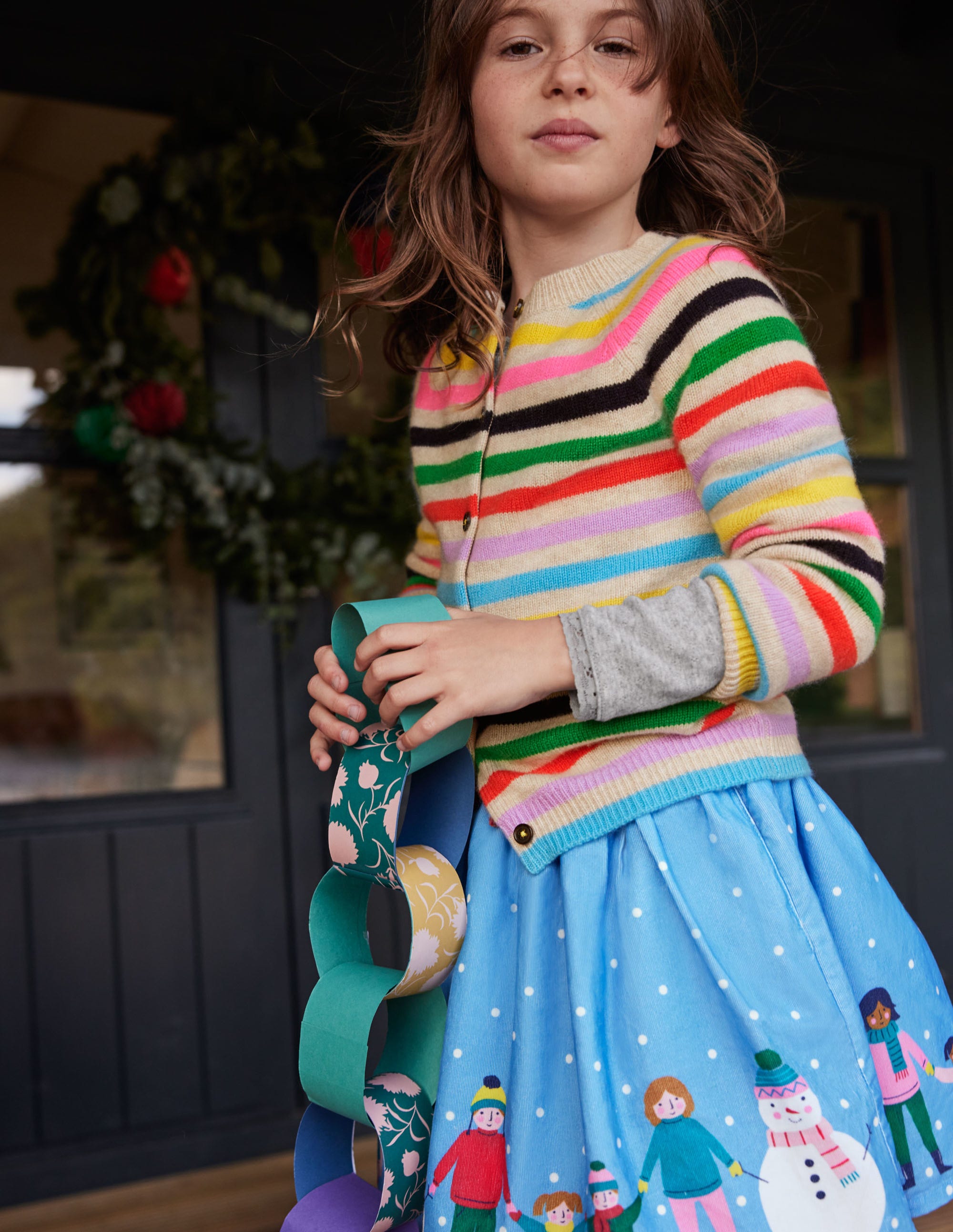 Christmas Scene Cord Skirt-Surfboard Blue - Image 4