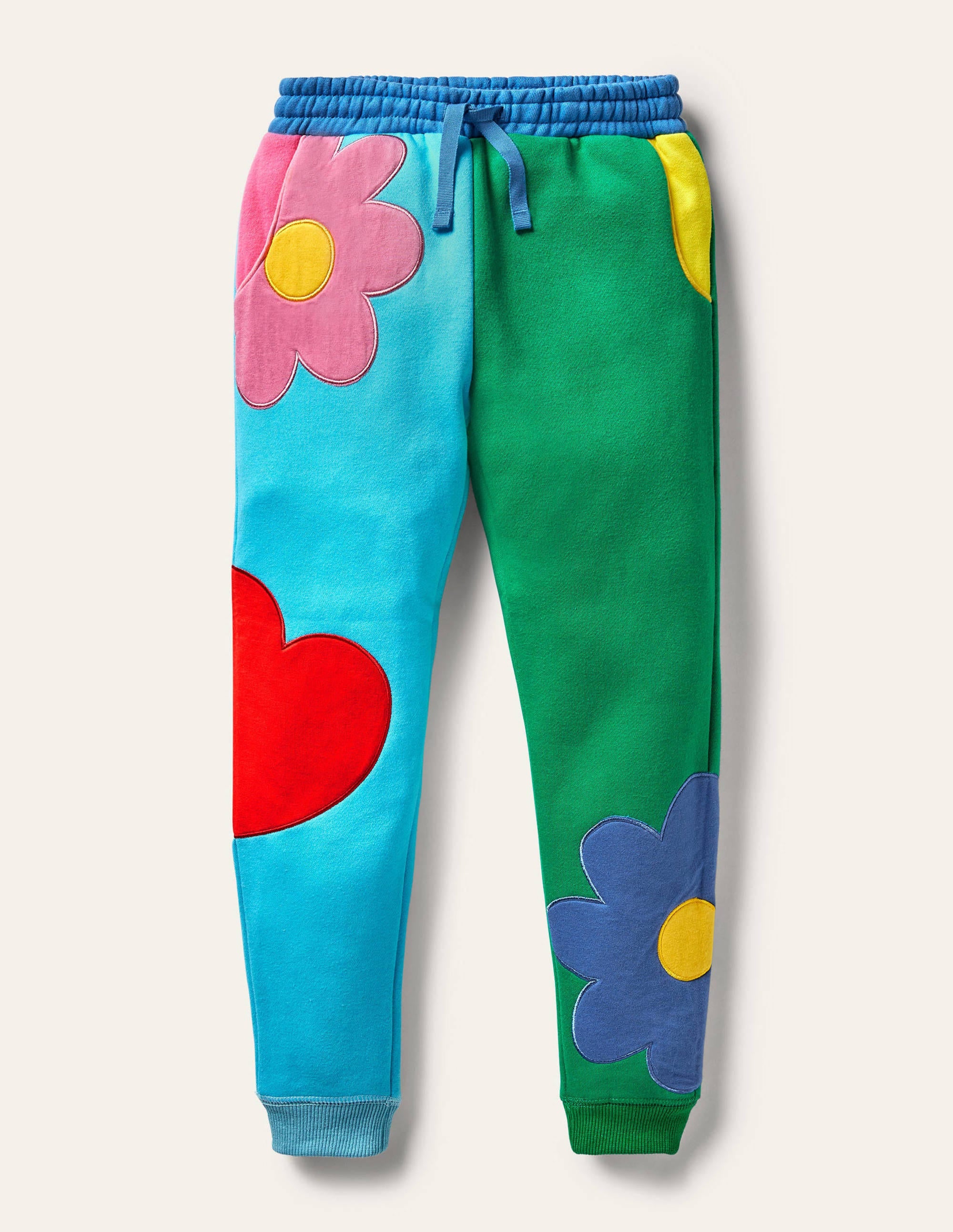 Colour Block Appliqué Jogger-Aqua/ Green Pepper Flowers - Image 1