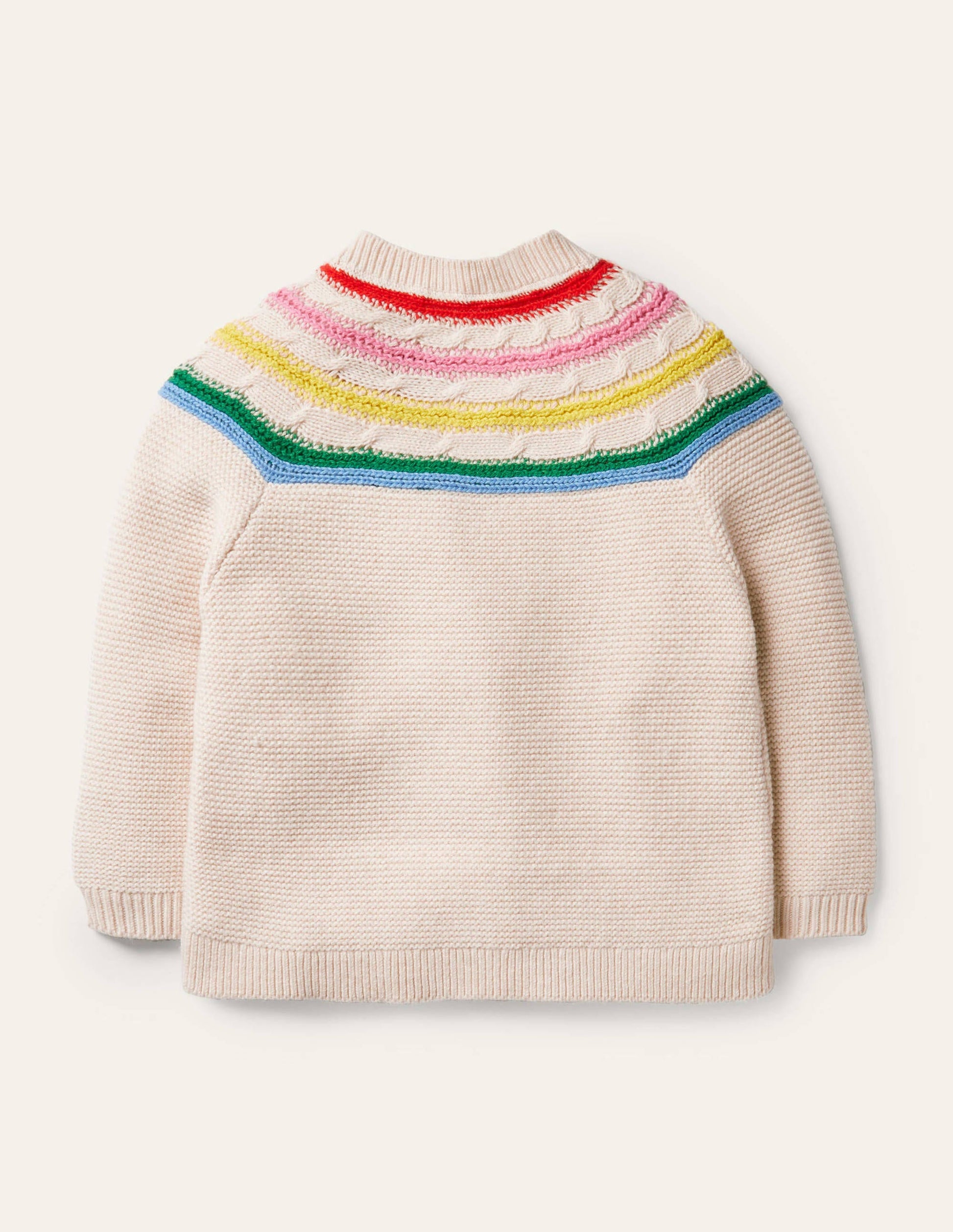 Fun Rainbow Yoke Cardigan-Ecru Marl-2