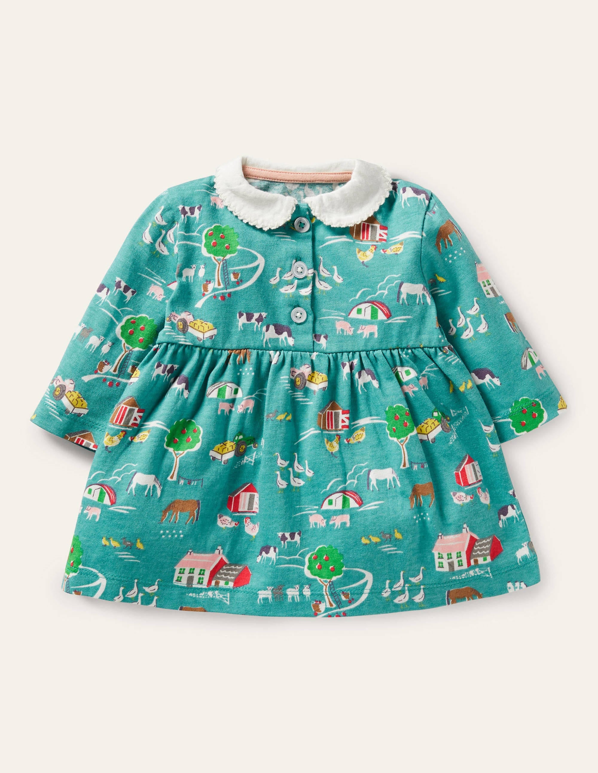 Jersey Collared Dress-Brook Blue Farmyard - Image 1