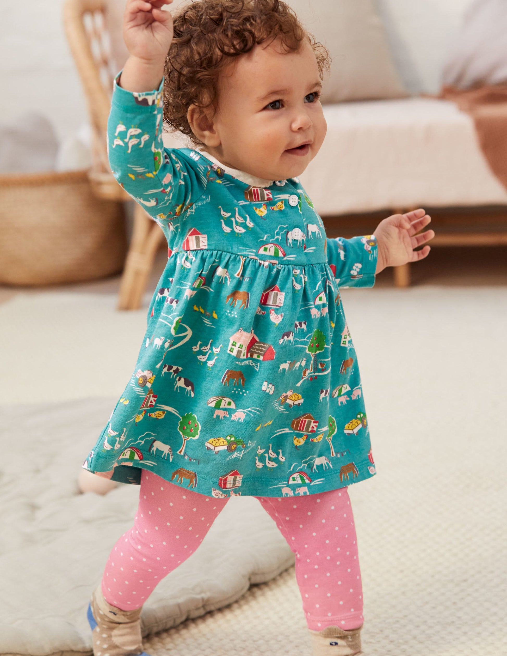Jersey Collared Dress-Brook Blue Farmyard-4