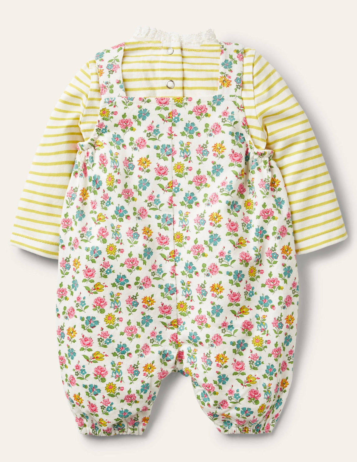 Cord Overalls Set-Ivory Patchwork Floral - Image 2