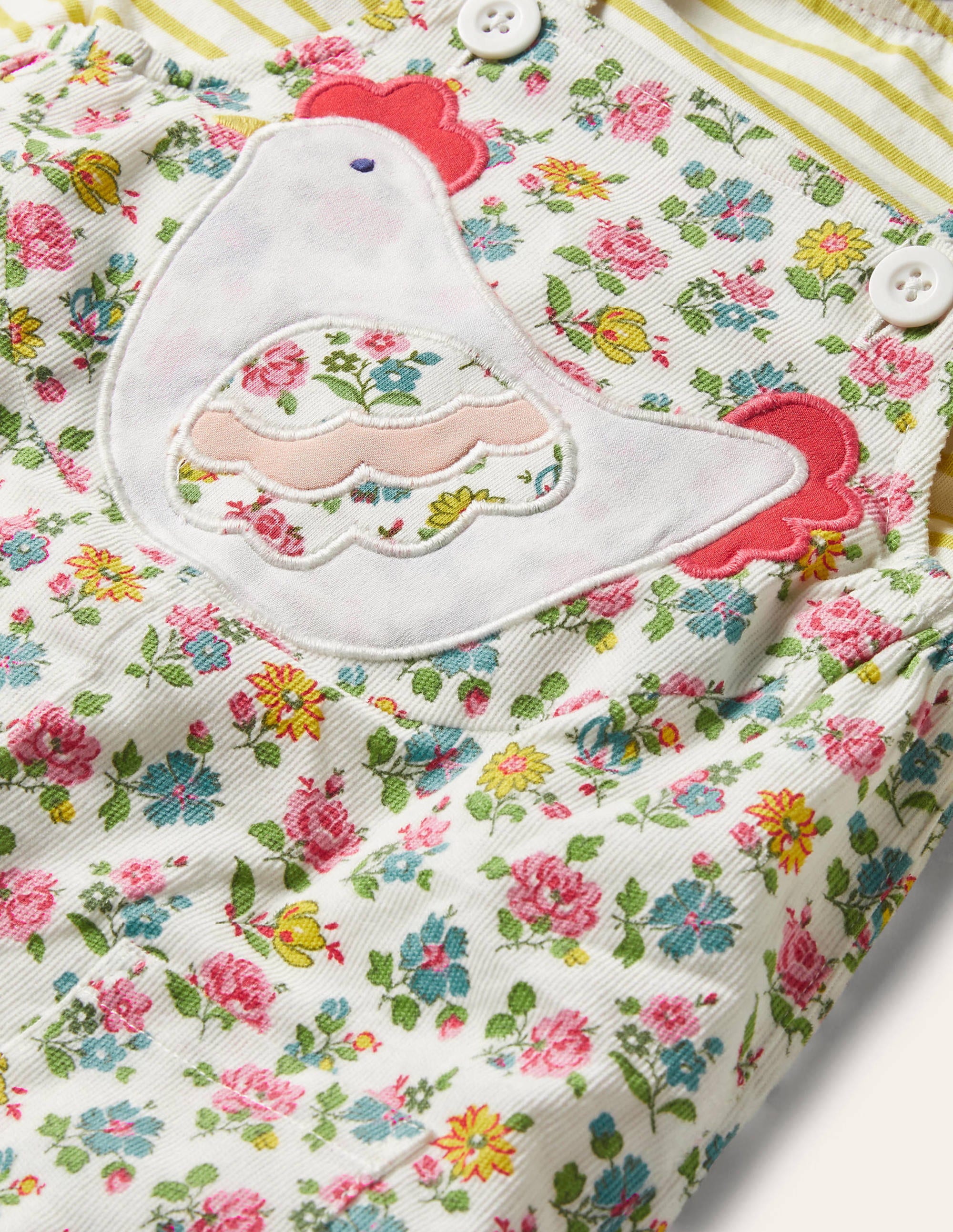 Cord Overalls Set-Ivory Patchwork Floral - Image 3
